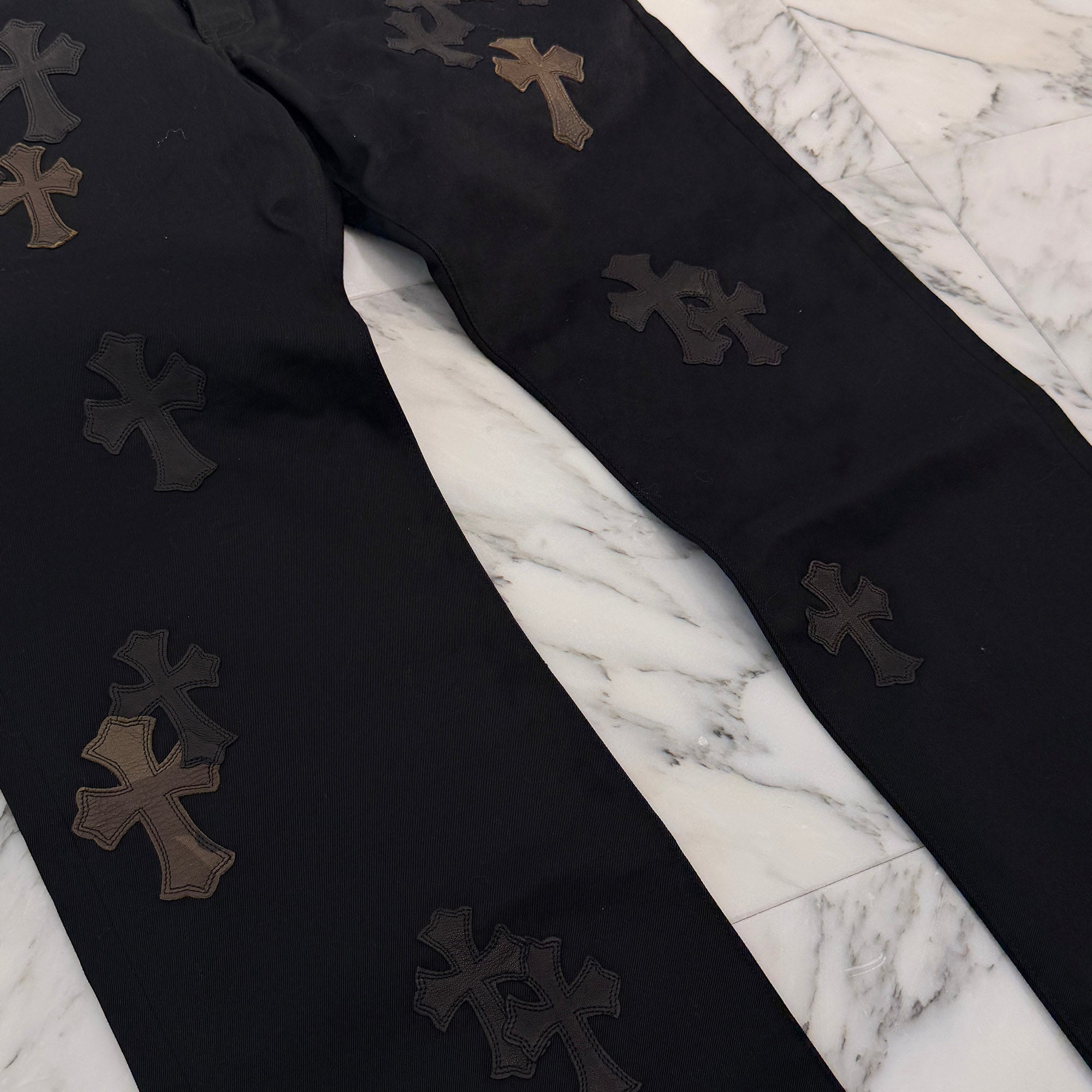 CHROME HEARTS Multi Leather Patch Cross Ball Button Cotton Chino Pants Size 36 クロムハーツ マルチレザーパッチ クロスボールボタン コットン チノパンツ サイズ36