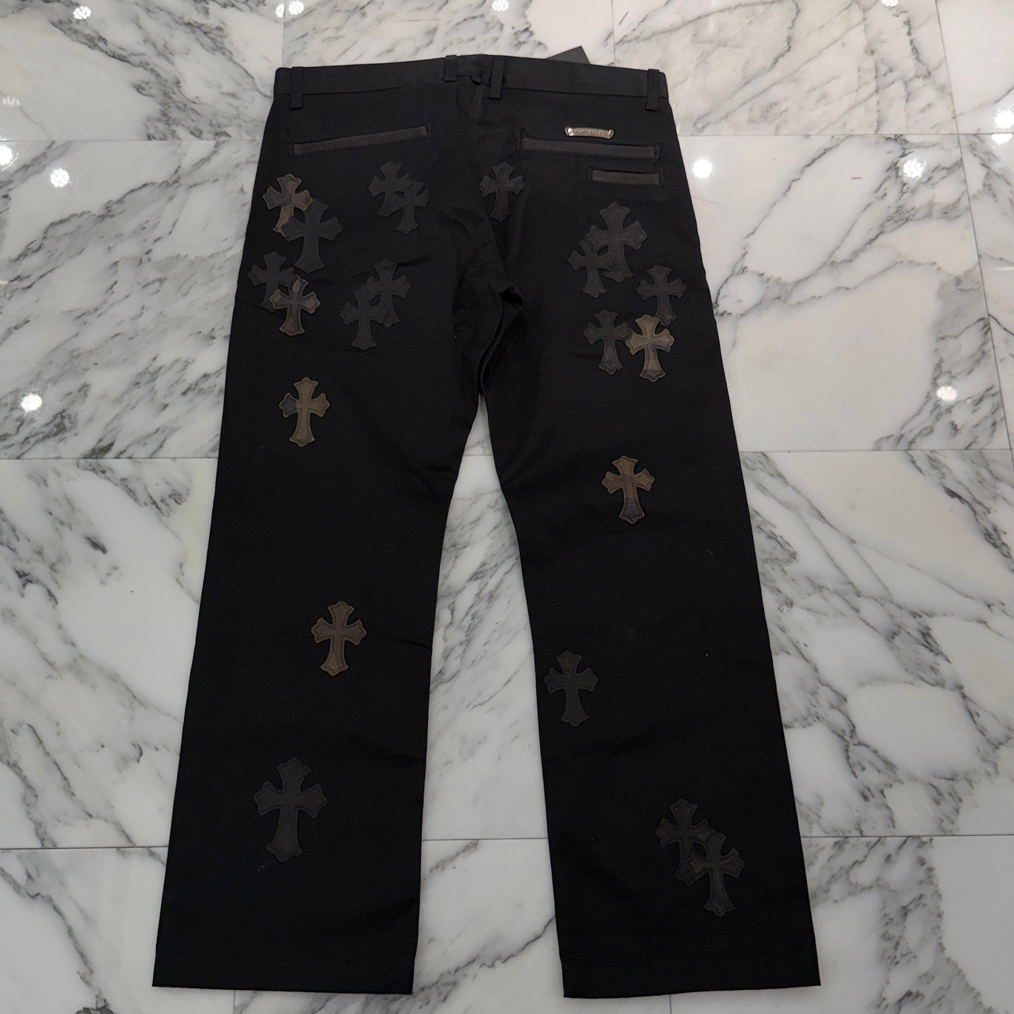 CHROME HEARTS Multi Leather Patch Cross Ball Button Cotton Chino Pants Size 36 クロムハーツ マルチレザーパッチ クロスボールボタン コットン チノパンツ サイズ36