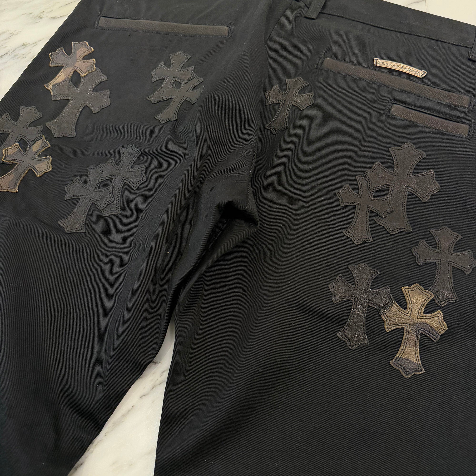 CHROME HEARTS Multi Leather Patch Cross Ball Button Cotton Chino Pants Size 36 クロムハーツ マルチレザーパッチ クロスボールボタン コットン チノパンツ サイズ36