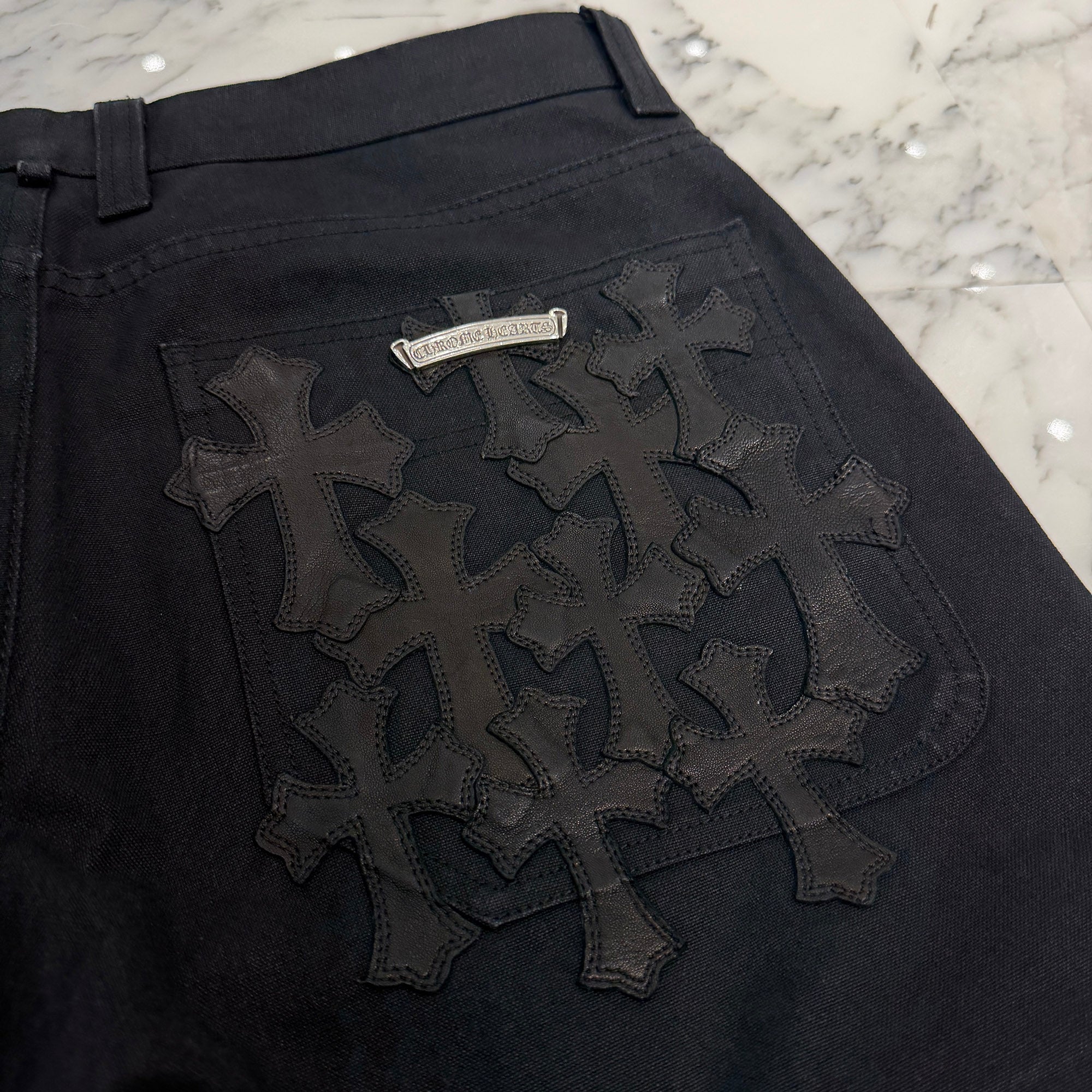 CHROME HEARTS Cemetery Cross Leather Patch Cotton Cargo Pants Size 32 クロムハーツ セメタリークロス レザーパッチコットンカーゴパンツ サイズ32