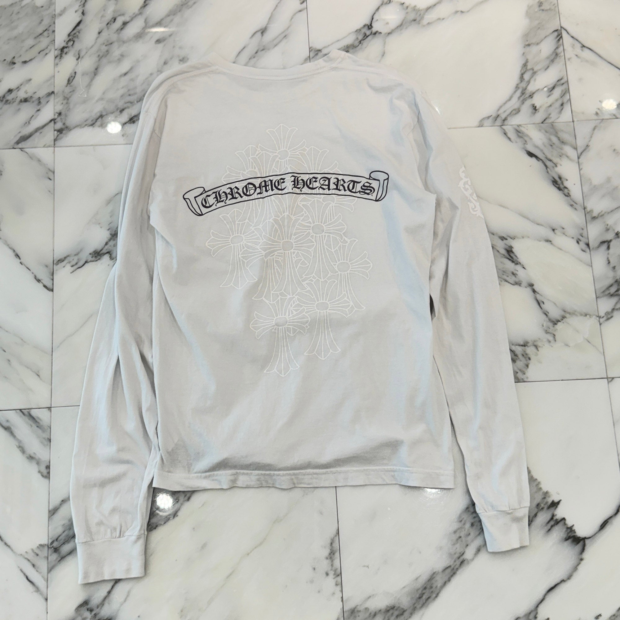 CHROME HEARTS Back Cemetery Cross Scroll Logo Long Sleeve Tee Size M クロムハーツ バック セメタリークロス スクロールロゴ ロングスリーブTシャツ サイズM