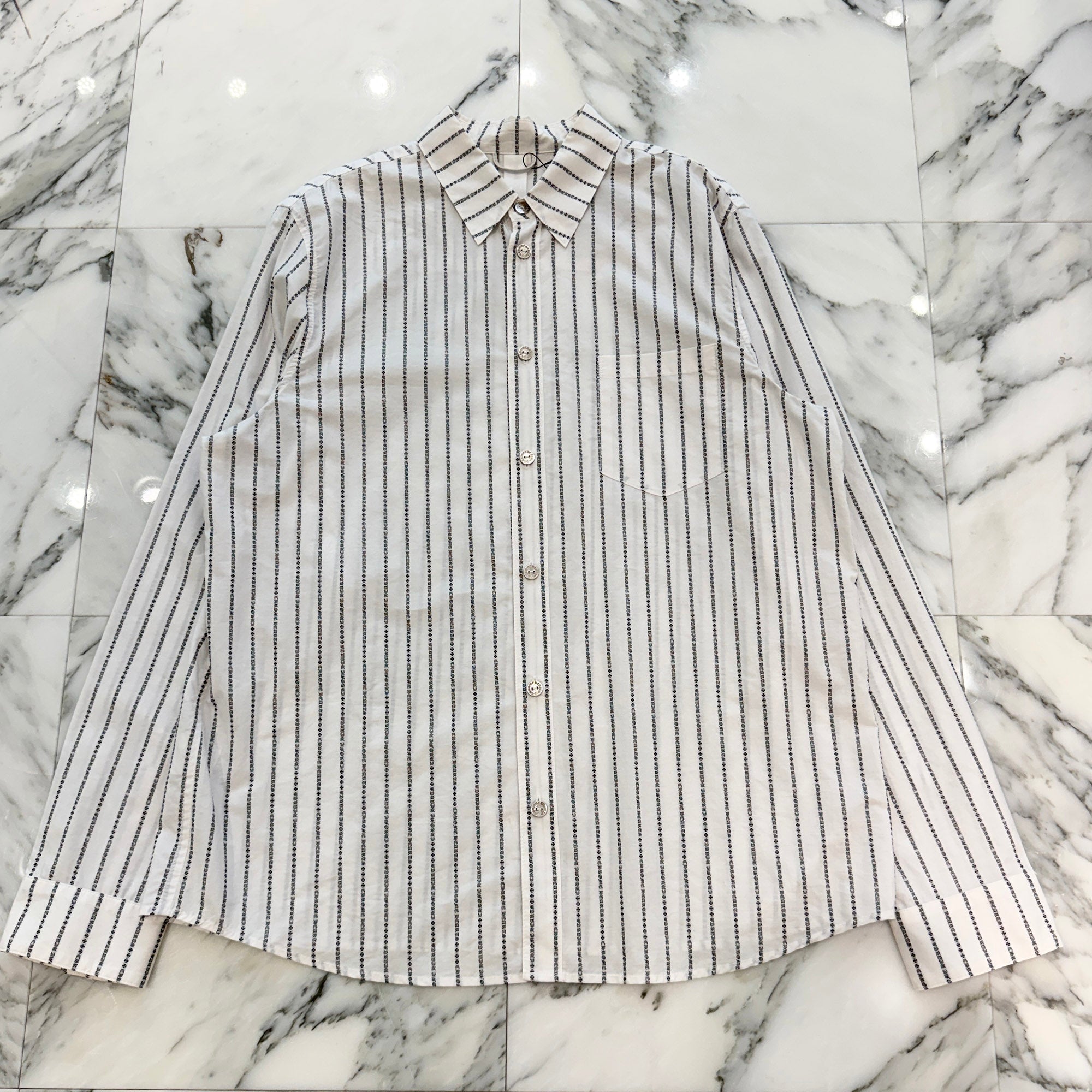 CHROME HEARTS Y NOT Logo Stripe Cotton Shirt Size XXL クロムハーツ