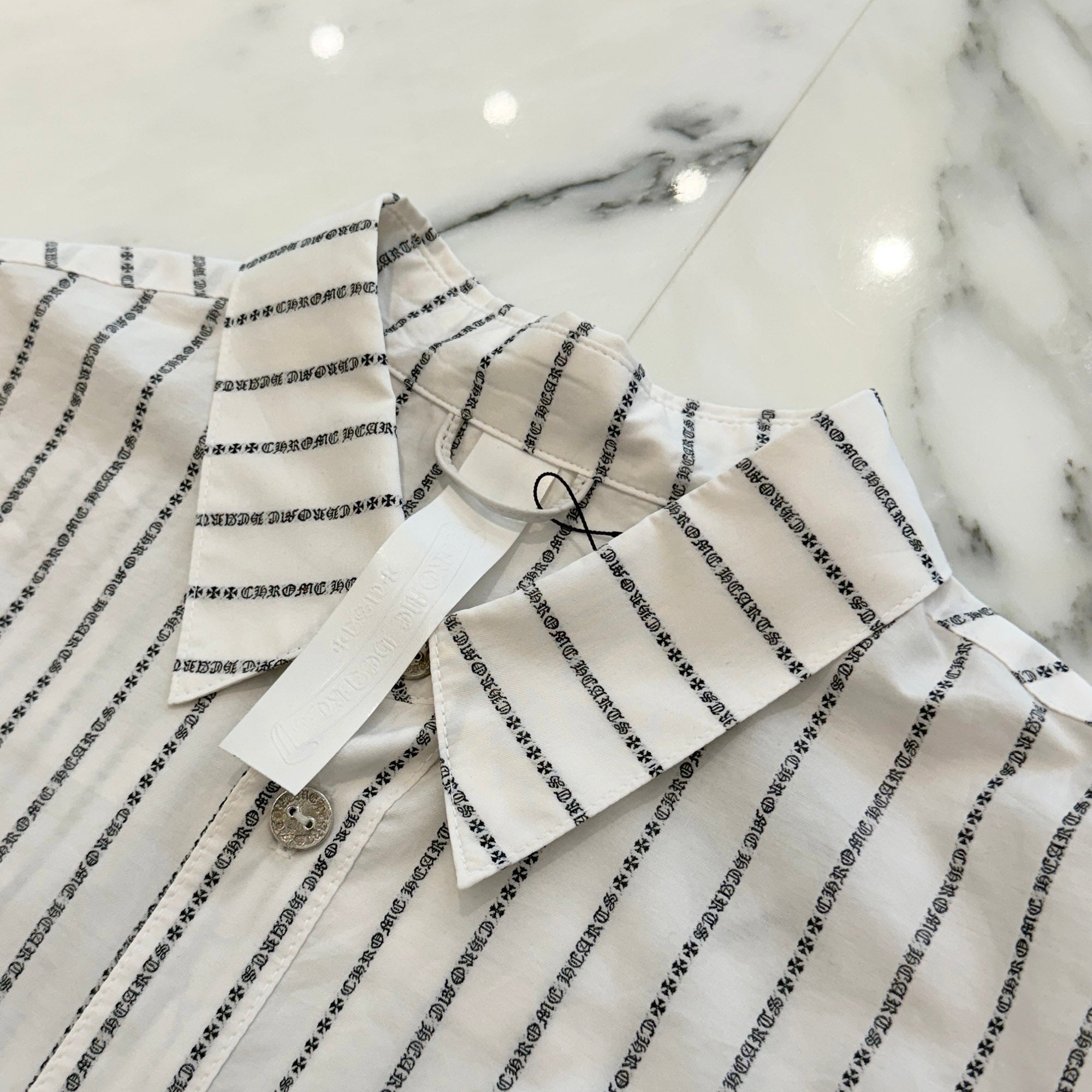 CHROME HEARTS Y NOT Logo Stripe Cotton Shirt Size XXL クロムハーツ