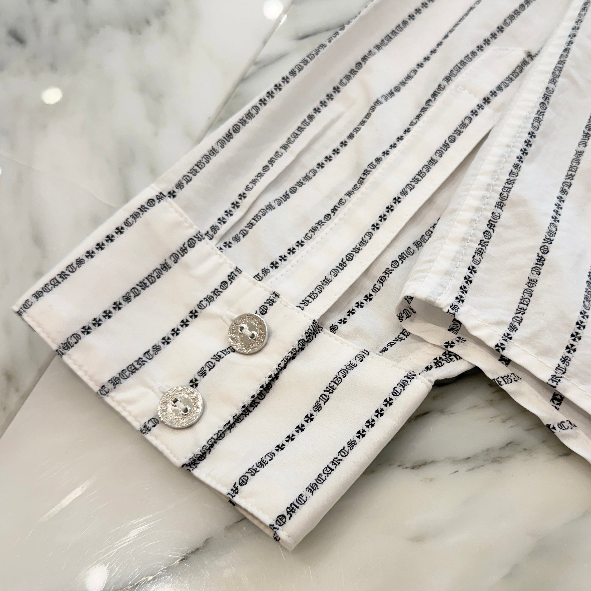 CHROME HEARTS Y NOT Logo Stripe Cotton Shirt Size XXL クロムハーツ ワイノット ロゴストライプ コットンシャツ サイズXXL