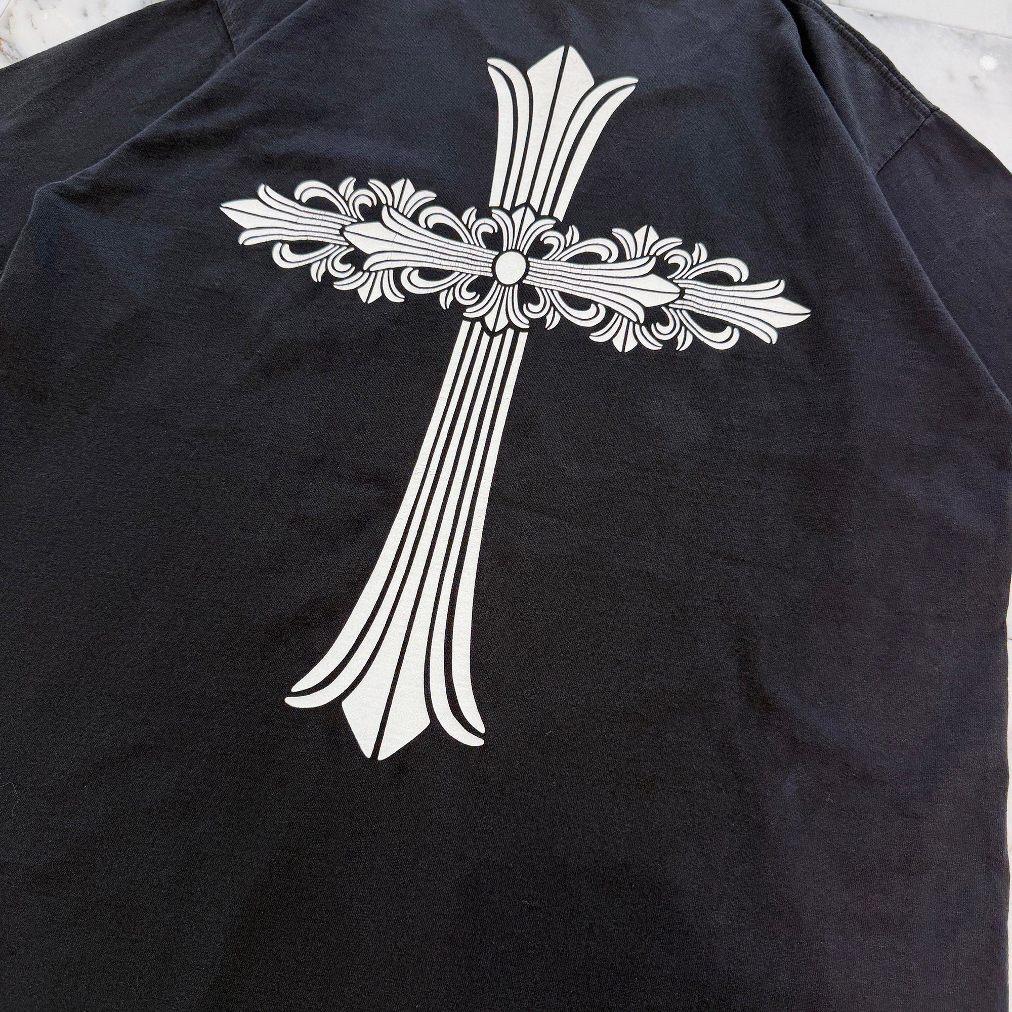 CHROME HEARTS Made In Hollywood Back Floral Cross Vertical Logo Tee Size L クロムハーツ メイド イン ハリウッド バック フローラルクロス ヴァーティカルロゴTシャツ サイズL