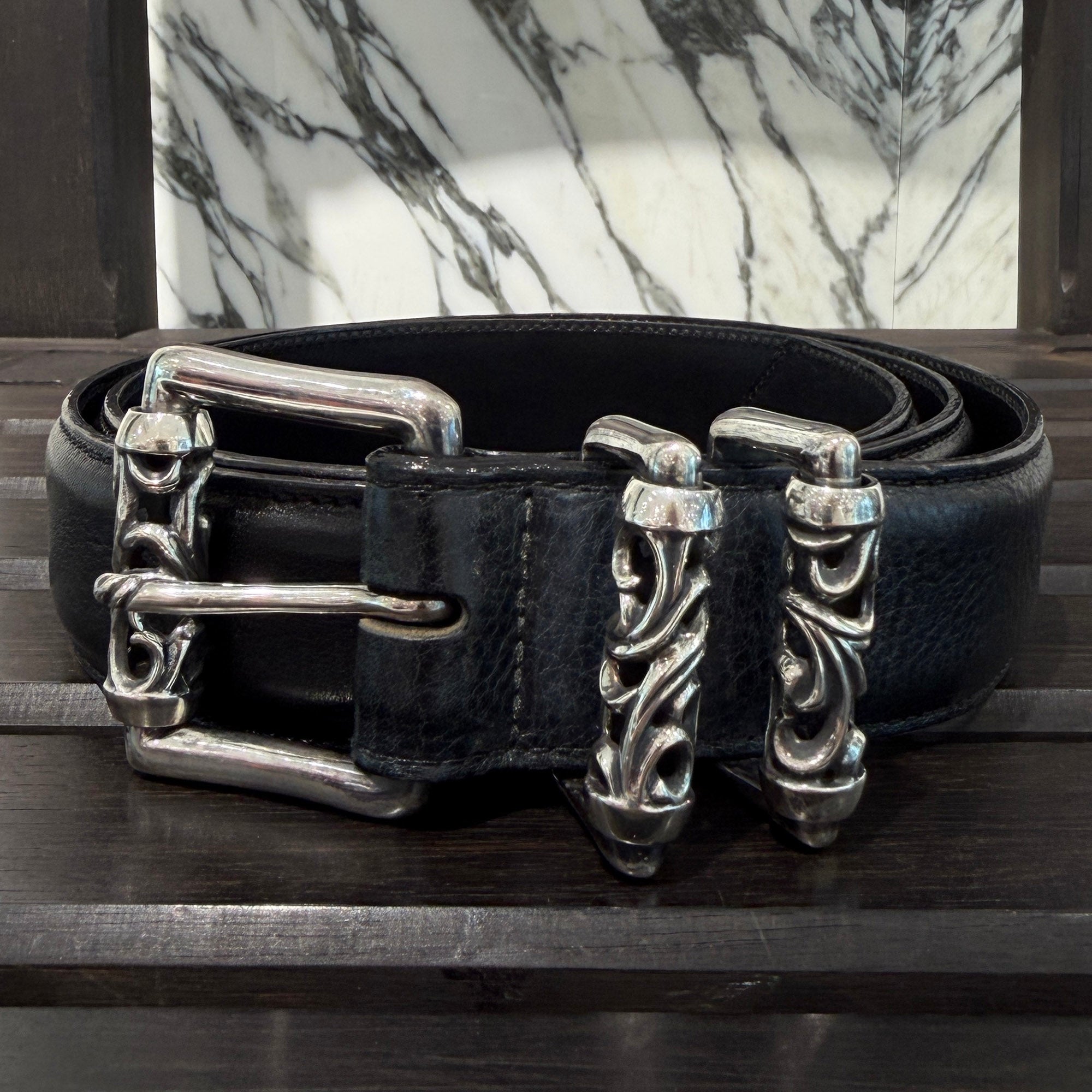 CHROME HEARTS 3PC Roller Leather Belt Size 36 inch クロムハーツ