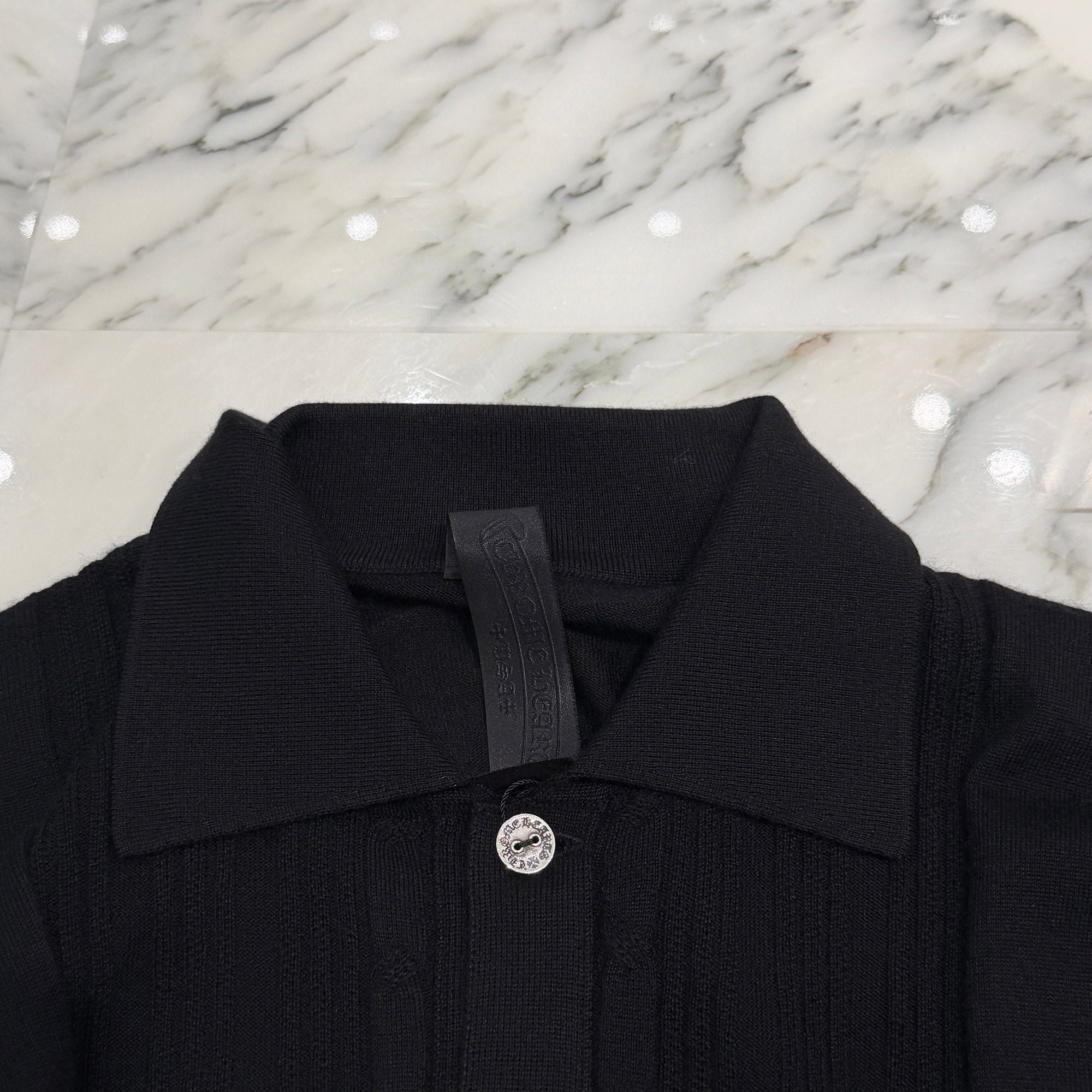 CHROME HEARTS Y NOT Cashmere Cross Leather Patch Silk Knit Cardigan Size M クロムハーツ ワイノット カシミヤ クロスレザーパッチ シルク ニットカーディガン サイズM