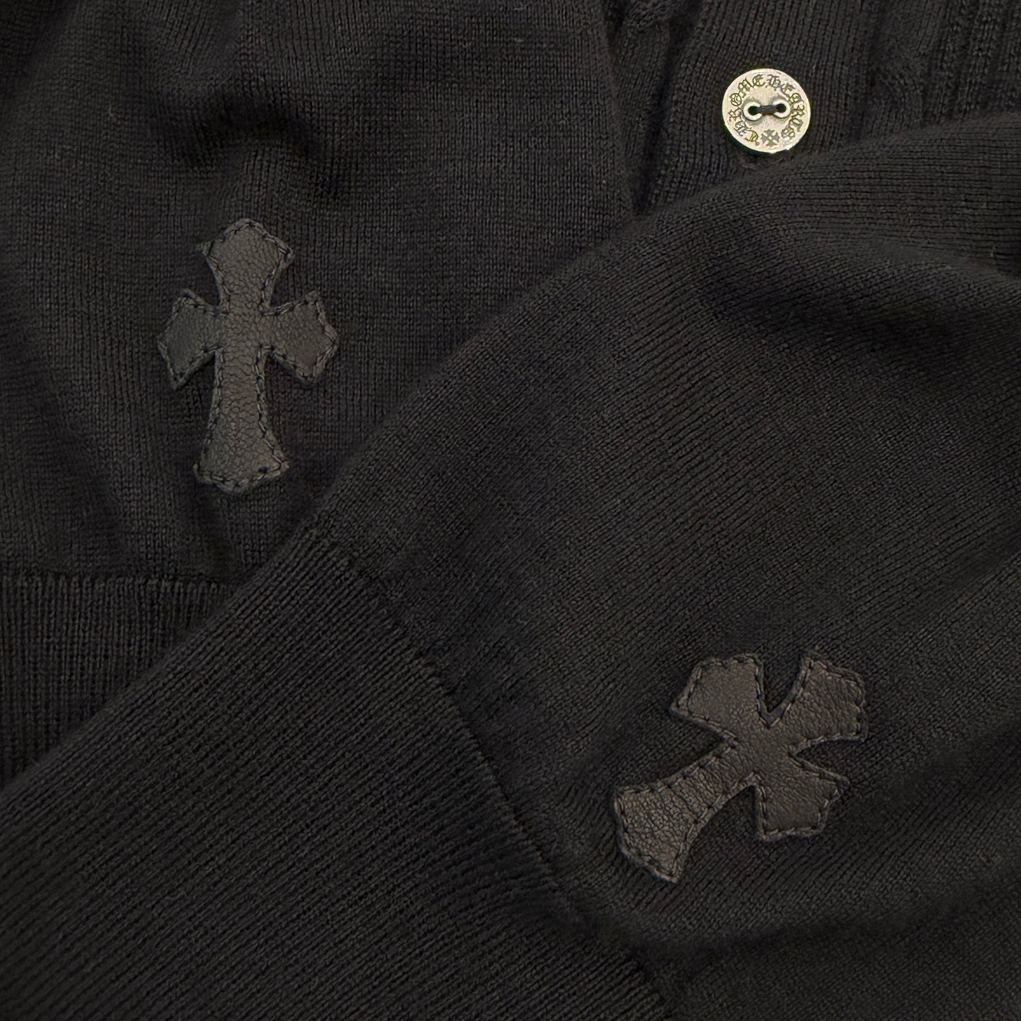 CHROME HEARTS Y NOT Cashmere Cross Leather Patch Silk Knit Cardigan Size M クロムハーツ ワイノット カシミヤ クロスレザーパッチ シルク ニットカーディガン サイズM