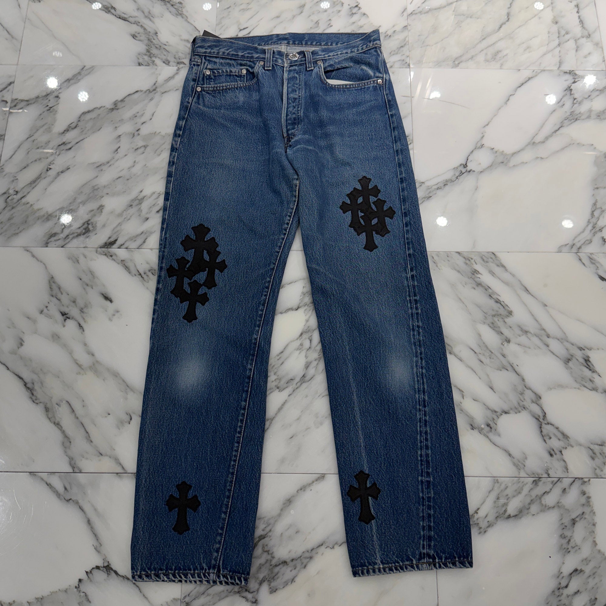 CHROME HEARTS × Levi's 501 VNTG Leather Cross Patch Denim Pants Size 30 クロムハーツ × リーバイス 501 ヴィンテージ レザークロスパッチ デニムパンツ サイズ30