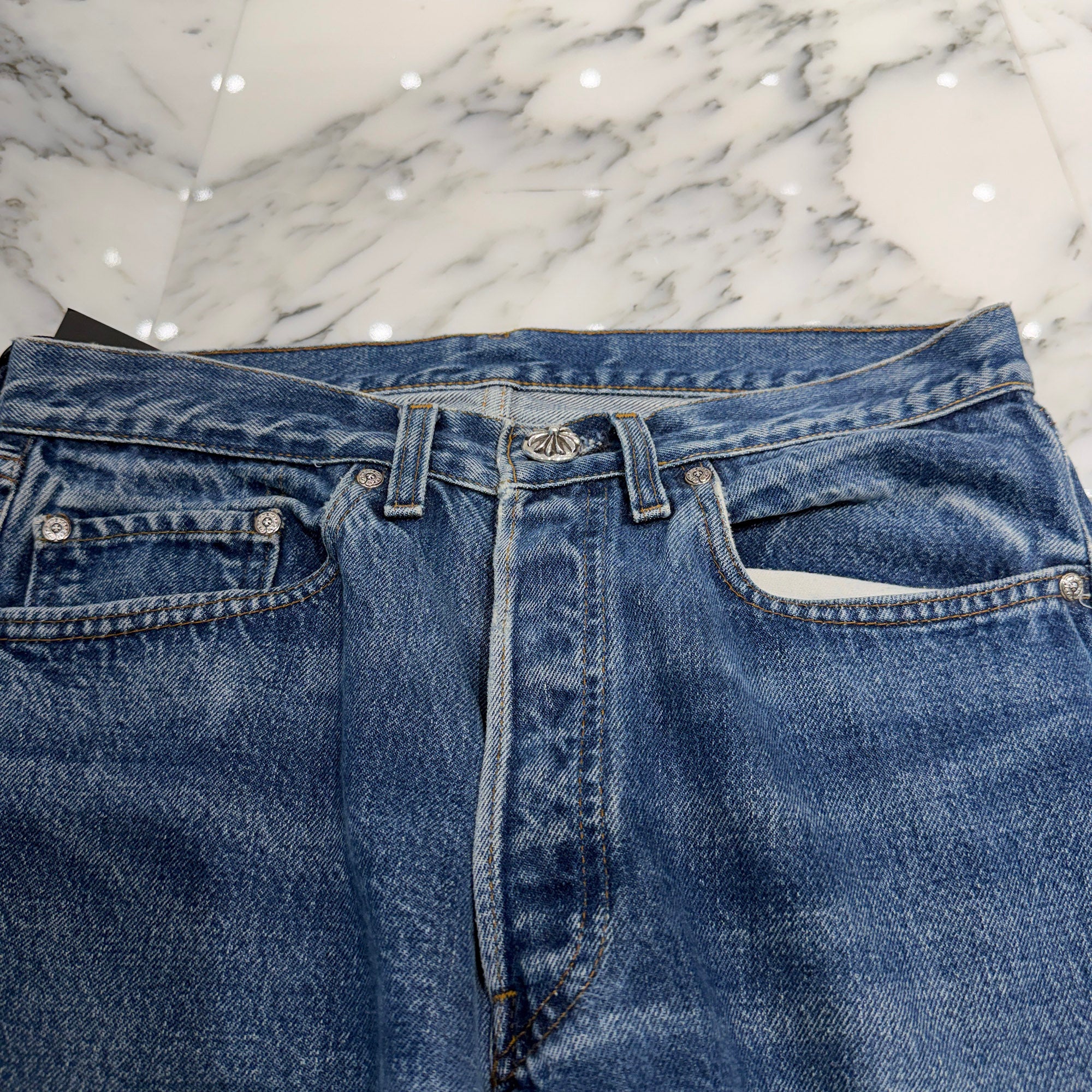 CHROME HEARTS × Levi's 501 VNTG Leather Cross Patch Denim Pants