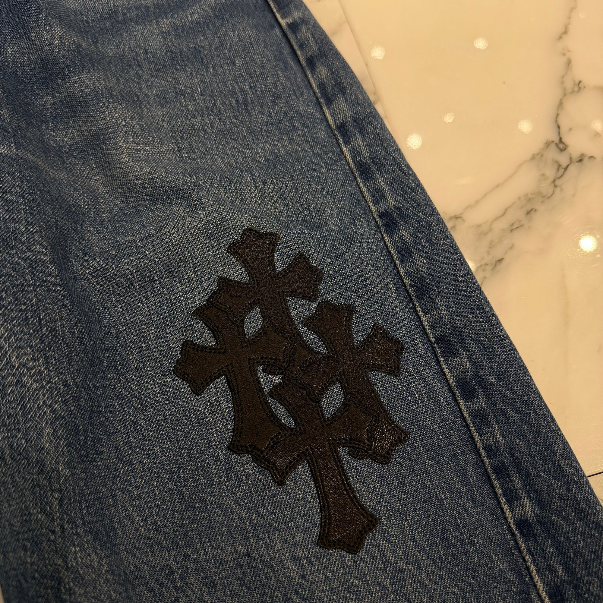 CHROME HEARTS × Levi's 501 VNTG Leather Cross Patch Denim Pants Size 30 クロムハーツ × リーバイス 501 ヴィンテージ レザークロスパッチ デニムパンツ サイズ30