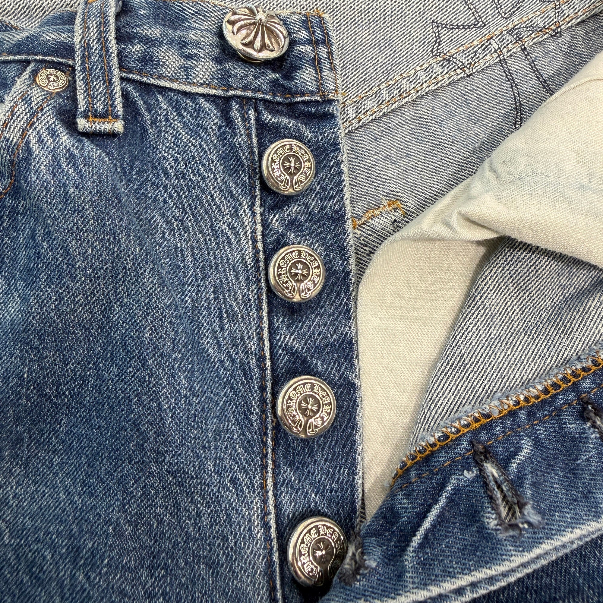 CHROME HEARTS × Levi's 501 VNTG Leather Cross Patch Denim Pants