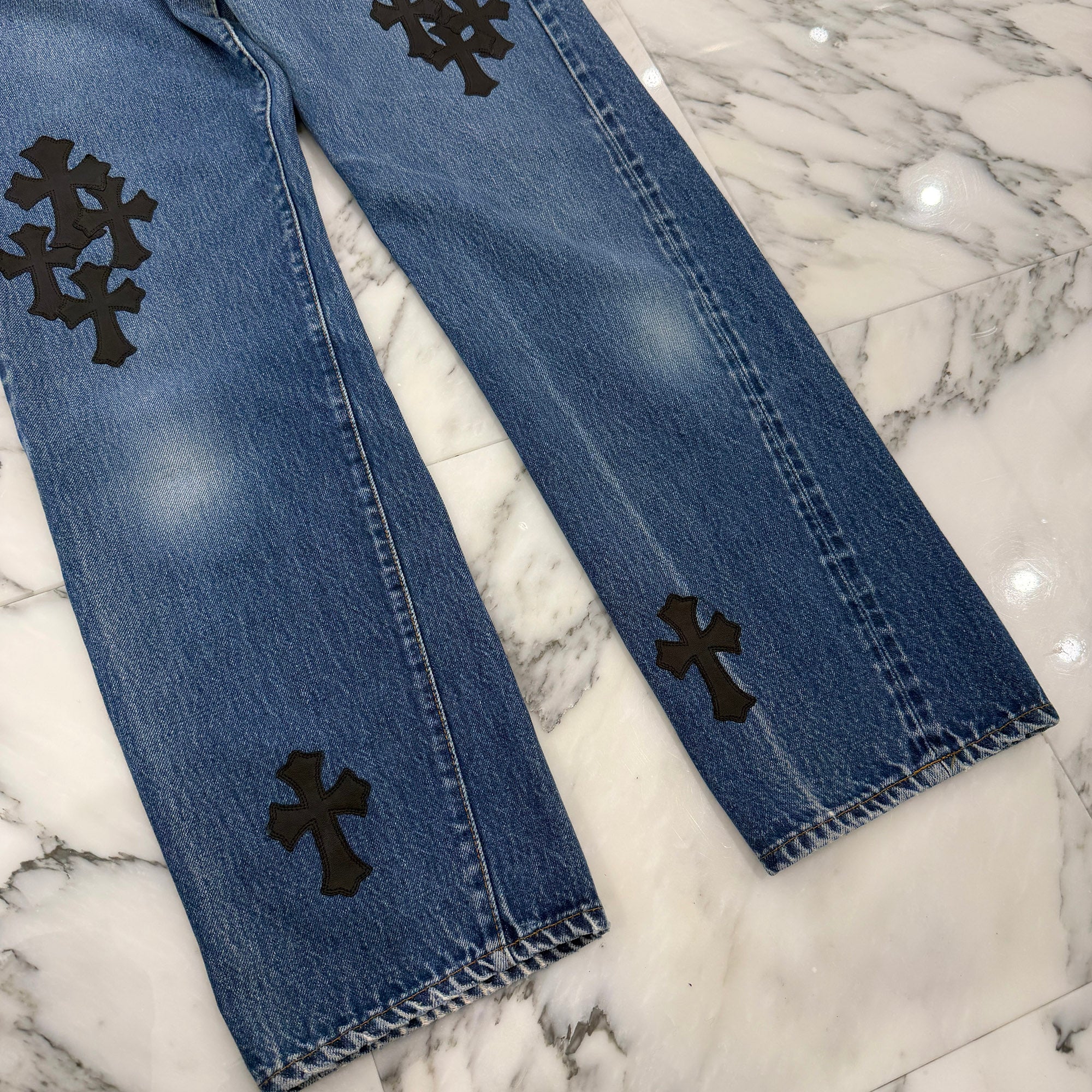 CHROME HEARTS × Levi's 501 VNTG Leather Cross Patch Denim Pants Size 30 クロムハーツ × リーバイス 501 ヴィンテージ レザークロスパッチ デニムパンツ サイズ30