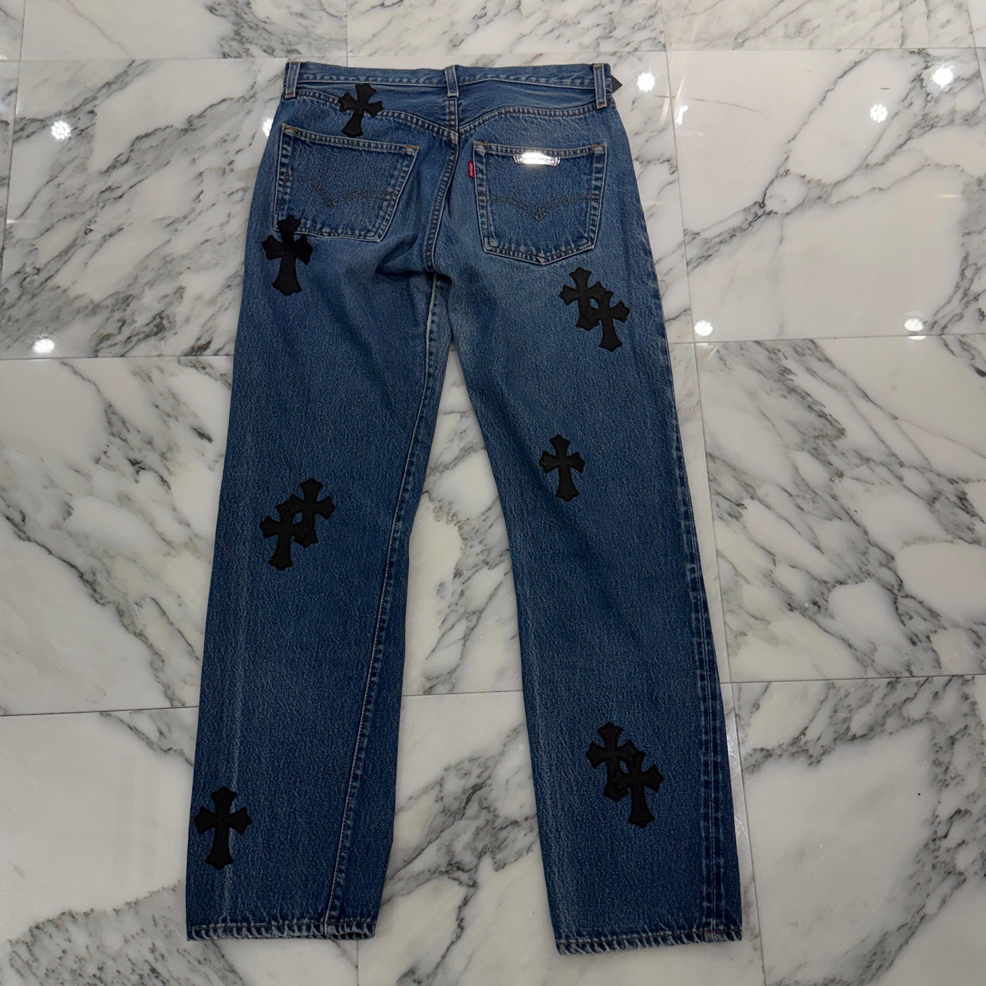 CHROME HEARTS × Levi's 501 VNTG Leather Cross Patch Denim Pants Size 30 クロムハーツ × リーバイス 501 ヴィンテージ レザークロスパッチ デニムパンツ サイズ30