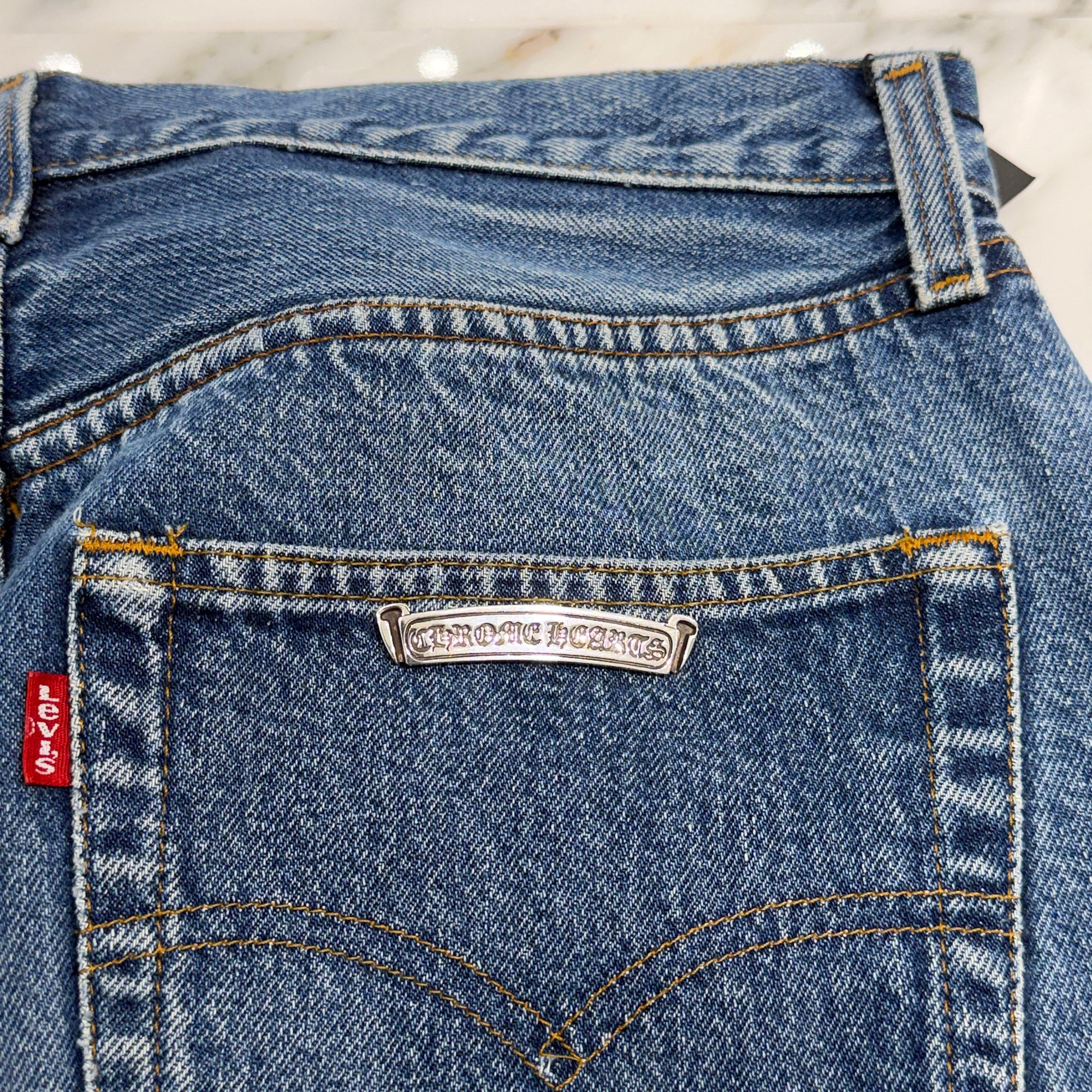 CHROME HEARTS × Levi's 501 VNTG Leather Cross Patch Denim Pants Size 30 クロムハーツ × リーバイス 501 ヴィンテージ レザークロスパッチ デニムパンツ サイズ30
