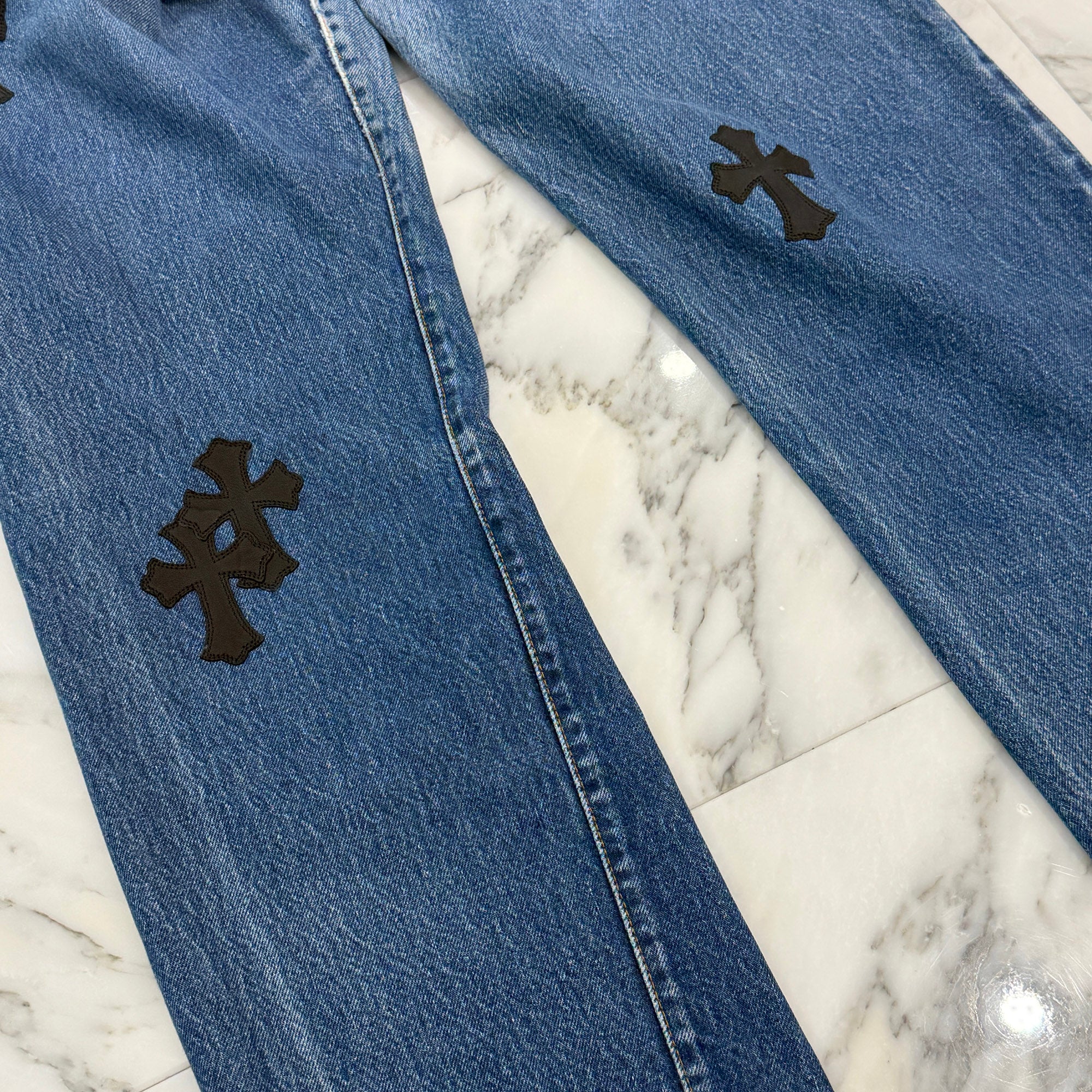 CHROME HEARTS × Levi's 501 VNTG Leather Cross Patch Denim Pants