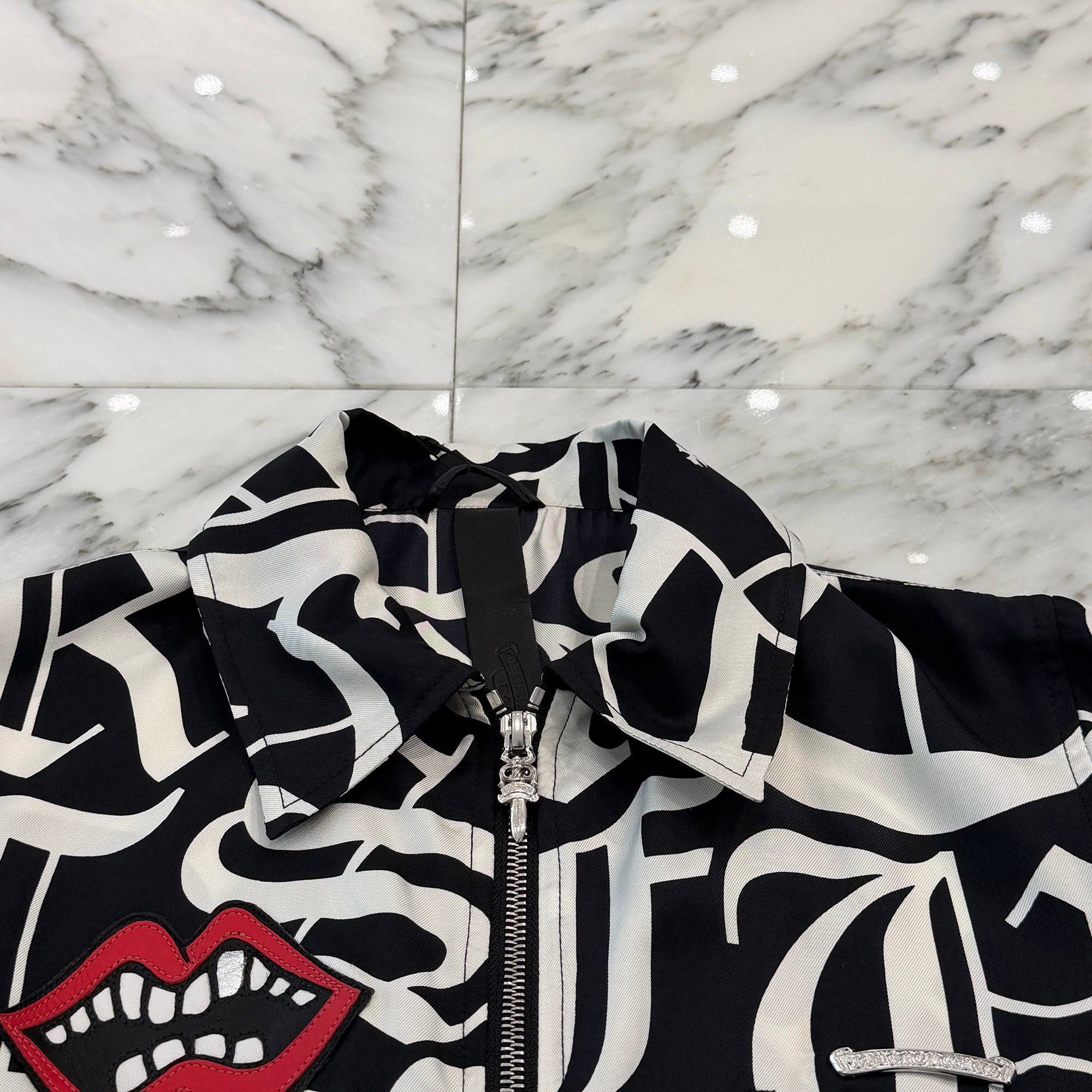 CHROME HEARTS × MATTYBOY Y NOT Chomper Leather Patch Pattern Zip Up Mini Dress Size S クロムハーツ×マッティボーイ ワイノット チョンパー レザー パッチ 総柄 ジップアップ ミニドレス サイズS