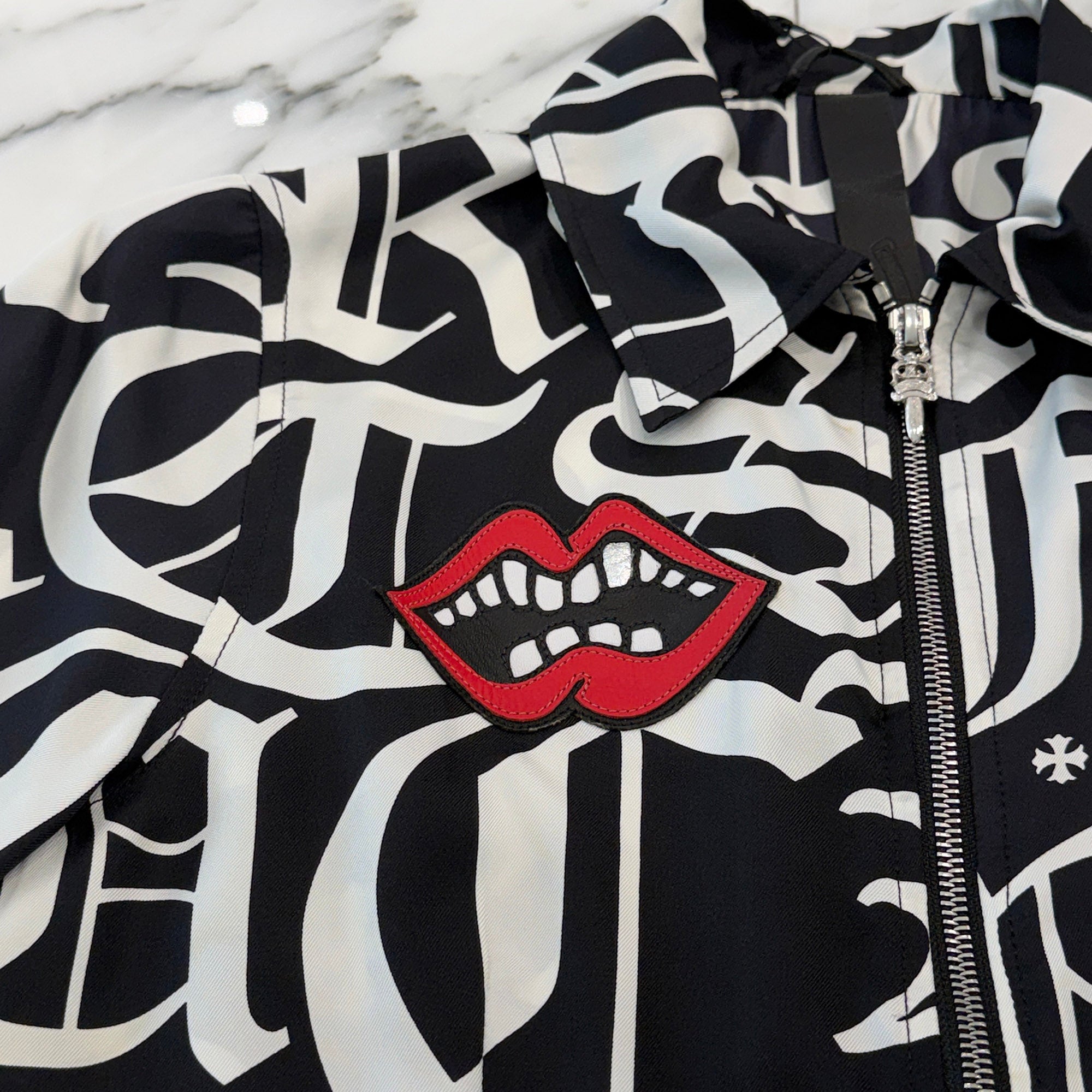 CHROME HEARTS × MATTYBOY Y NOT Chomper Leather Patch Pattern Zip Up Mini Dress Size S クロムハーツ×マッティボーイ ワイノット チョンパー レザー パッチ 総柄 ジップアップ ミニドレス サイズS