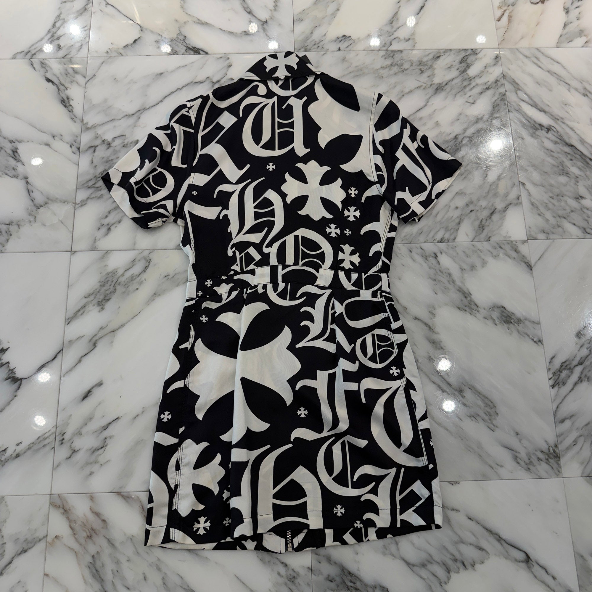 CHROME HEARTS × MATTYBOY Y NOT Chomper Leather Patch Pattern Zip Up Mini Dress Size S クロムハーツ×マッティボーイ ワイノット チョンパー レザー パッチ 総柄 ジップアップ ミニドレス サイズS