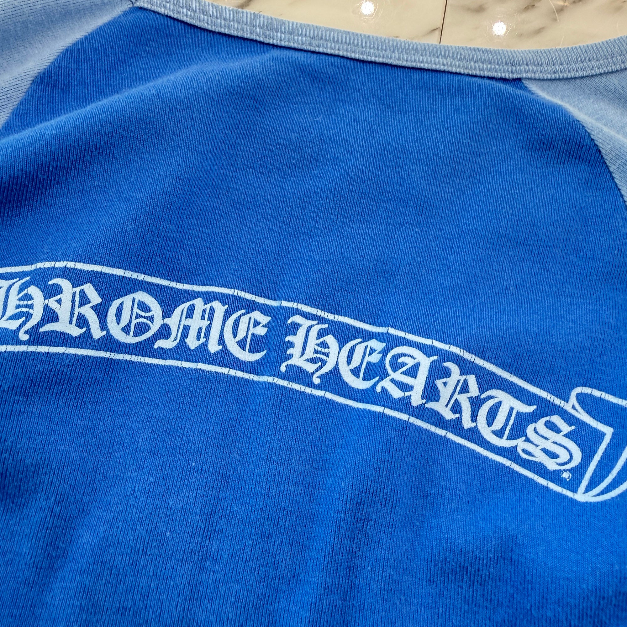 CHROME HEARTS Floral Cross Back Scroll Print Raglan Long Sleeve Tee Size S クロムハーツ フローラルクロス バックスクロールプリント ラグランロングスリーブTシャツ サイズS