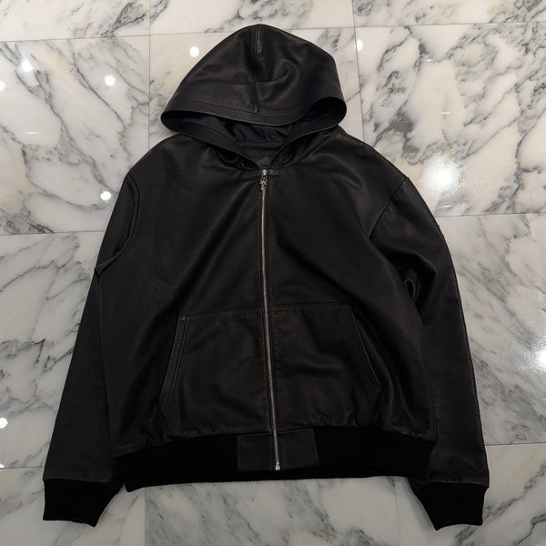 CHROME HEARTS Arm Logo Patch Leather Zip Up Hoodie Size S クロムハーツ アームロゴパッチ レザー ジップ アップ フーディー サイズS