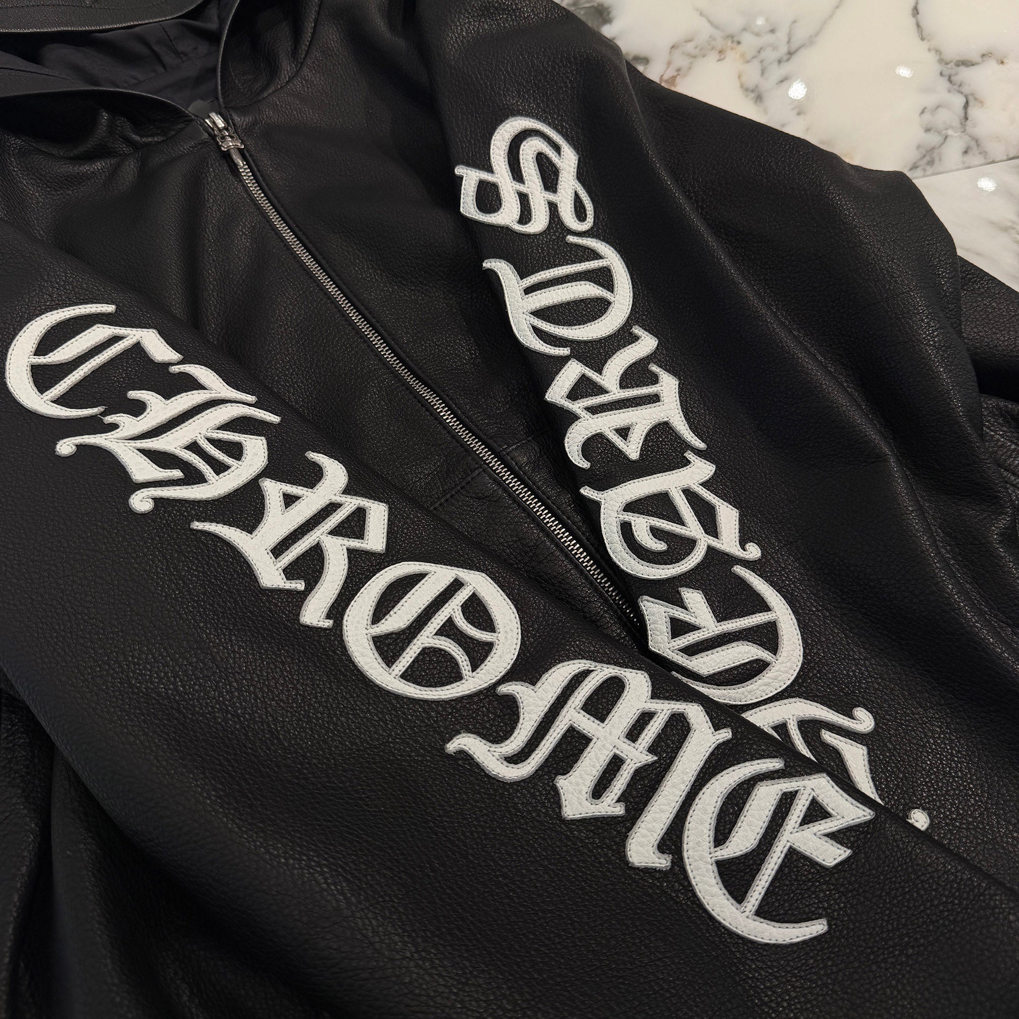 CHROME HEARTS Arm Logo Patch Leather Zip Up Hoodie Size S クロムハーツ アームロゴパッチ レザー ジップ アップ フーディー サイズS