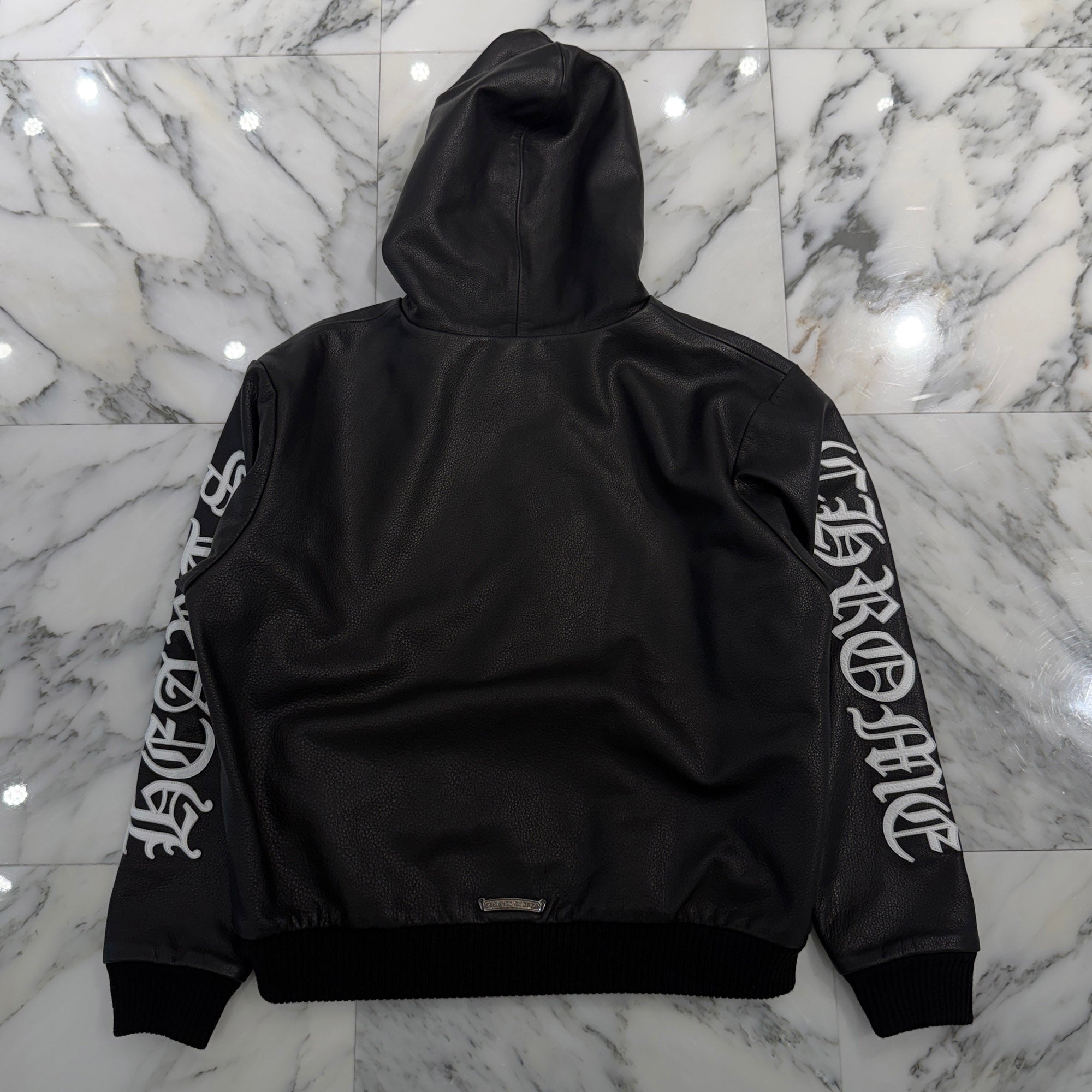 CHROME HEARTS Arm Logo Patch Leather Zip Up Hoodie Size S クロムハーツ アームロゴパッチ レザー ジップ アップ フーディー サイズS