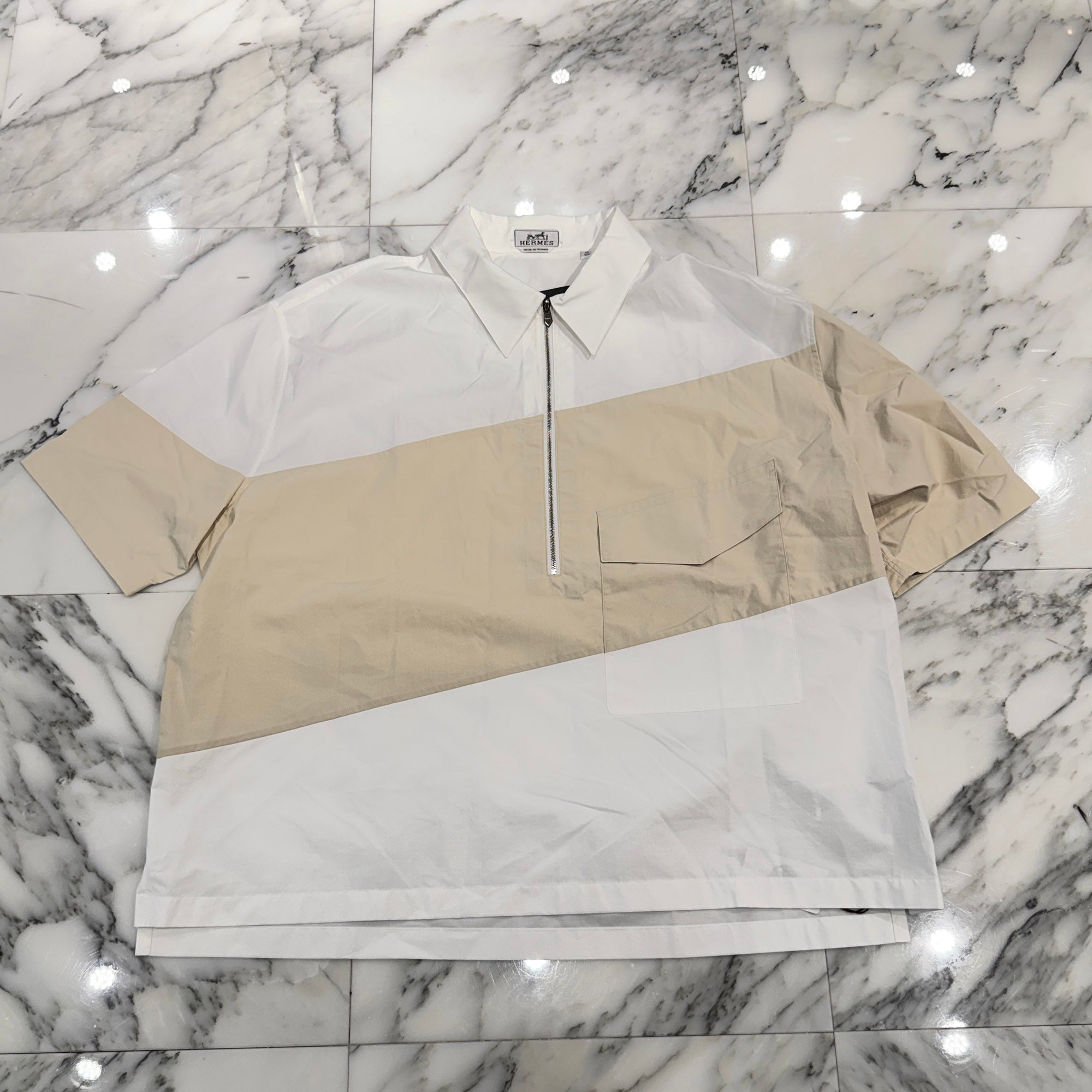 HERMES Polo Neck Knit Half Zip Boxy Fit shirt H656250H Size 42 エルメス ポロネックニット ハーフジップ ボクシーフィット シャツ サイズ42