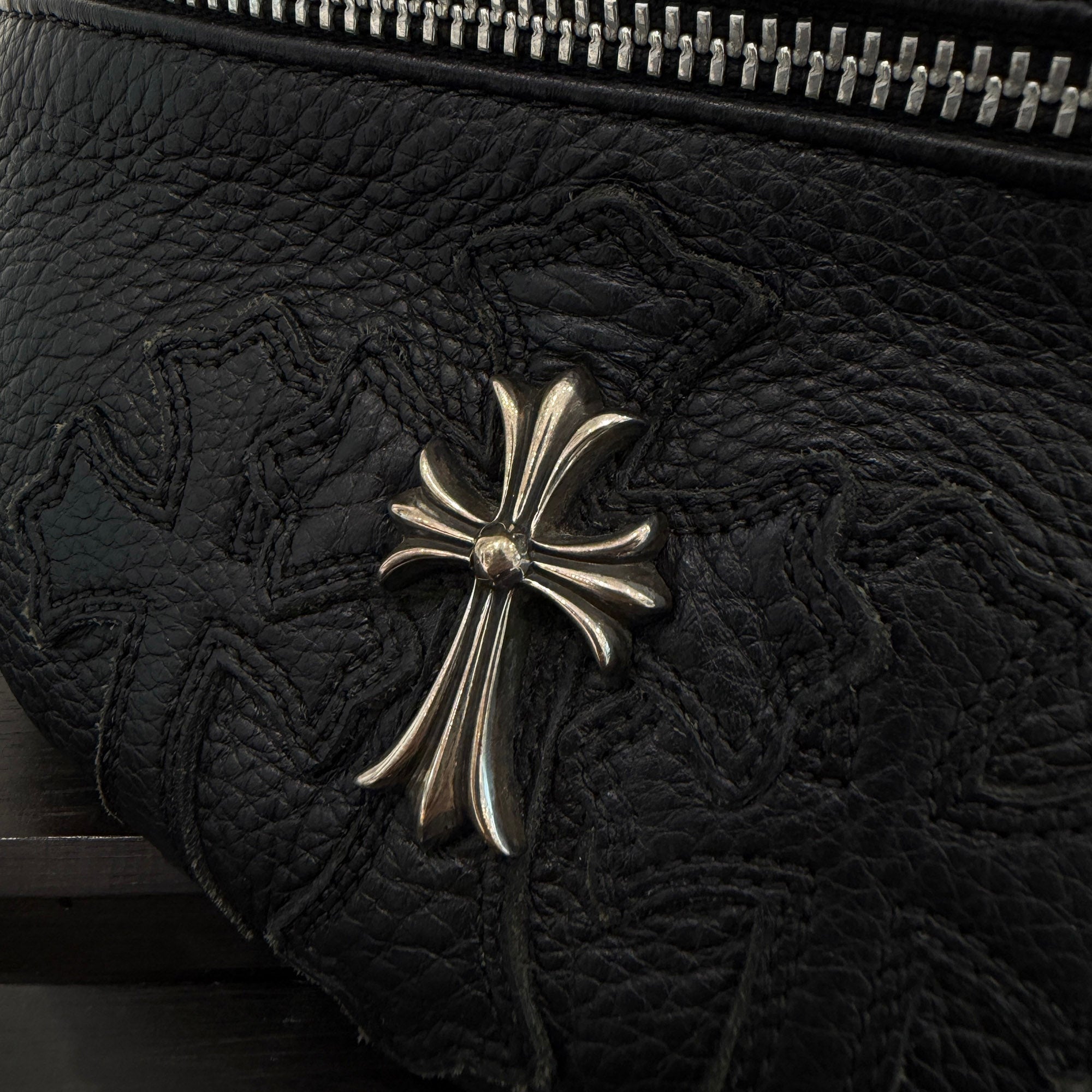 CHROME HEARTS #3 SNAT PACK Small Cross Cemetery Cross Patch LEATHER WAIST BAG クロムハーツ #3スナットパック スモールクロス セメタリークロスパッチ レザー ウェストバッグ