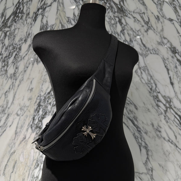 CHROME HEARTS #3 SNAT PACK Small Cross Cemetery Cross Patch LEATHER WAIST BAG クロムハーツ #3スナットパック スモールクロス セメタリークロスパッチ レザー ウェストバッグ