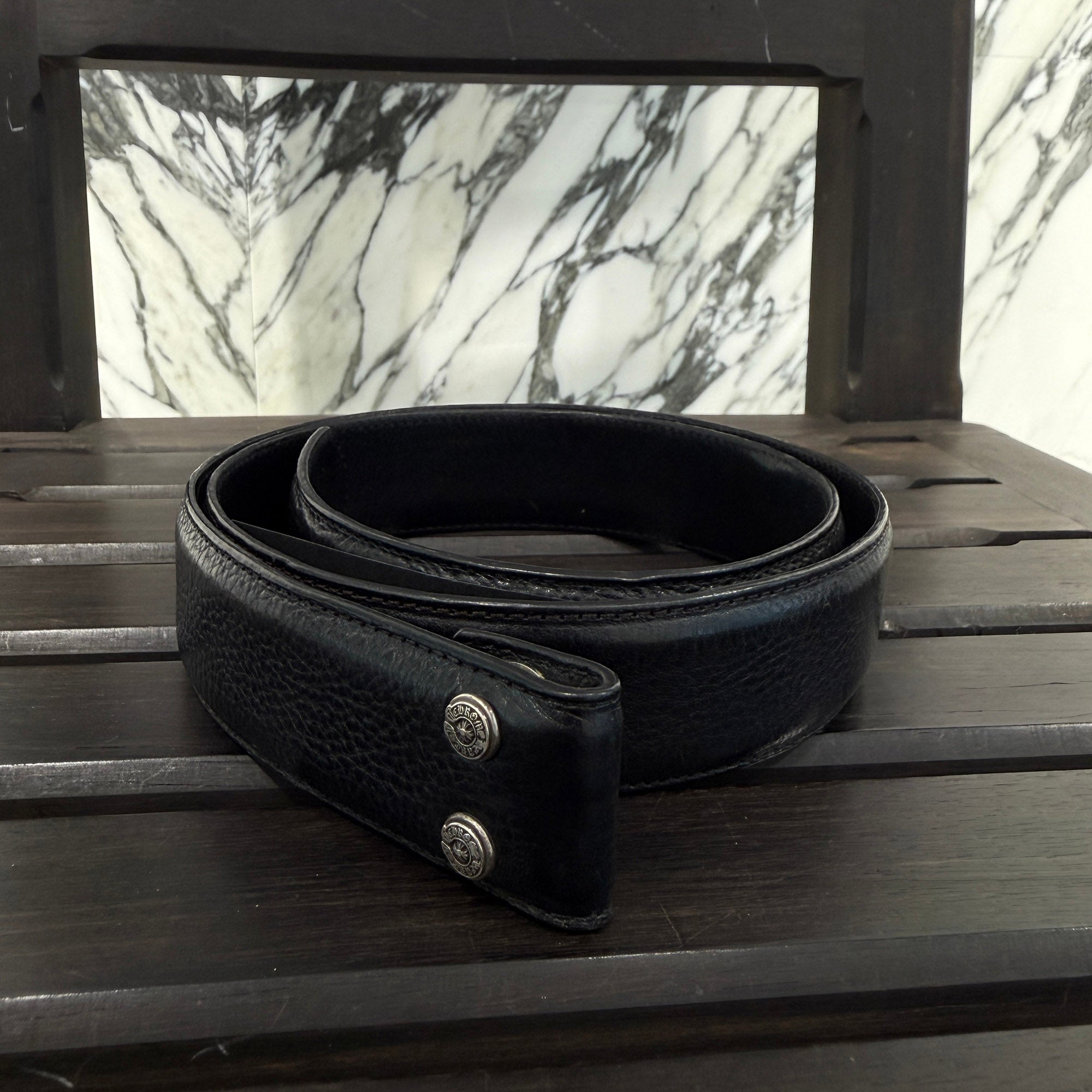 CHROME HEARTS 1.5 STRAP Horseshoe Rivet Leather Belt Size 36 クロムハーツ 1.5ストラップ ホースシューリベット レザーベルト サイズ36