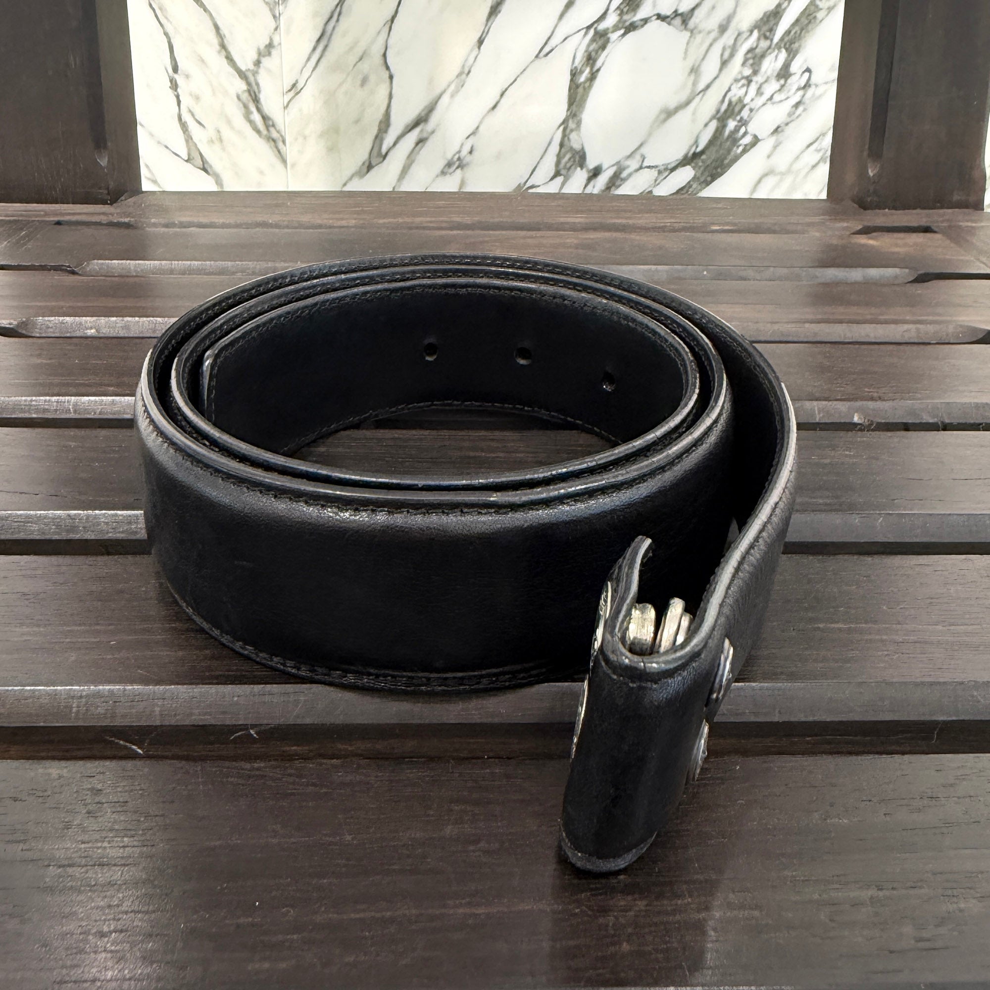 CHROME HEARTS 1.5 STRAP Horseshoe Rivet Leather Belt Size 34 クロムハーツ 1.5ストラップ ホースシューリベット レザーベルト サイズ34