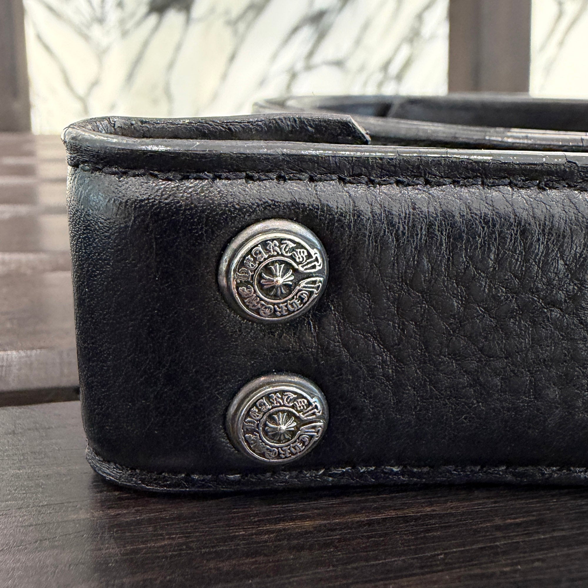CHROME HEARTS 1.5 STRAP Horseshoe Rivet Leather Belt Size 34