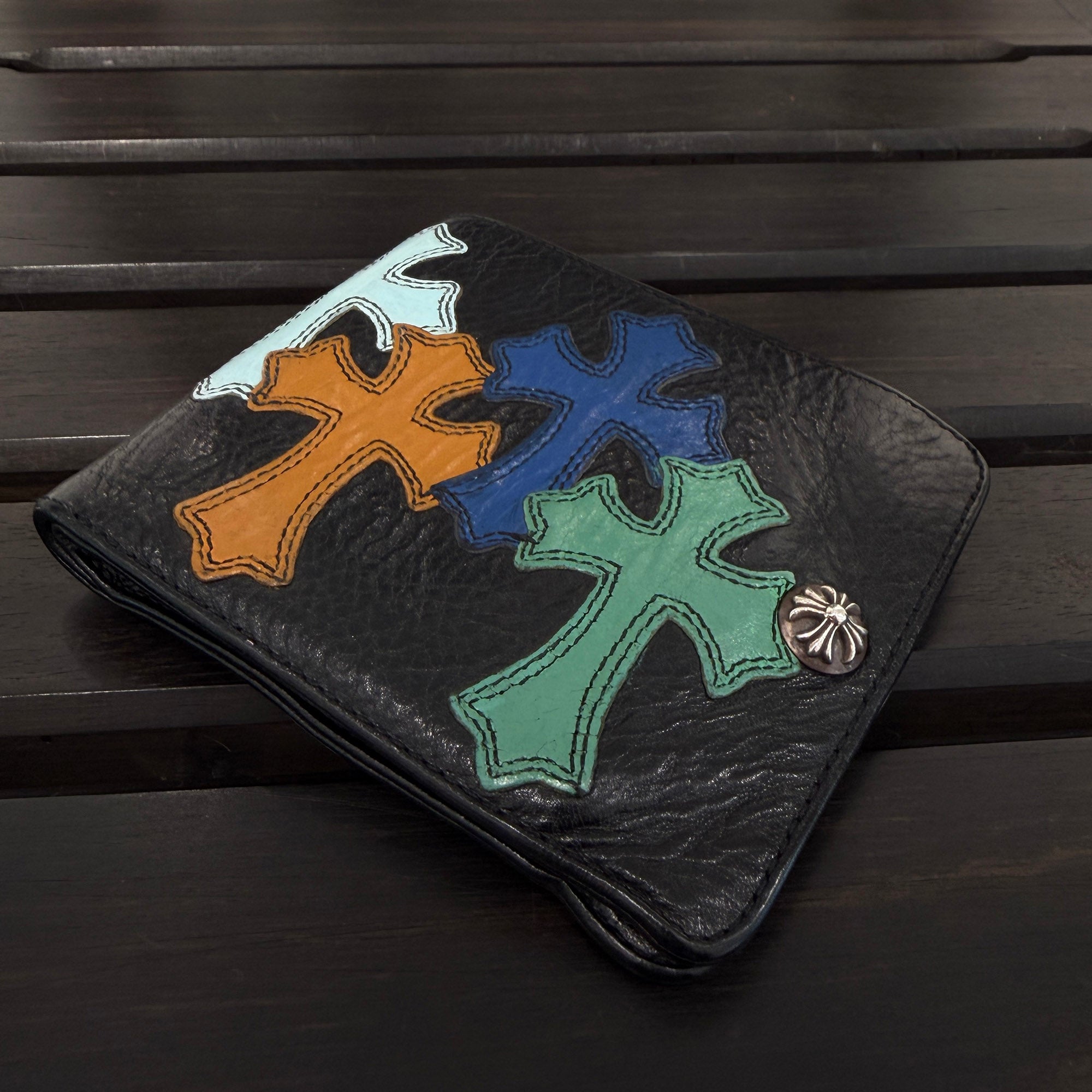 CHROME HEARTS Cemetery Cross Leather Patch 1 SNAP Leather Wallet