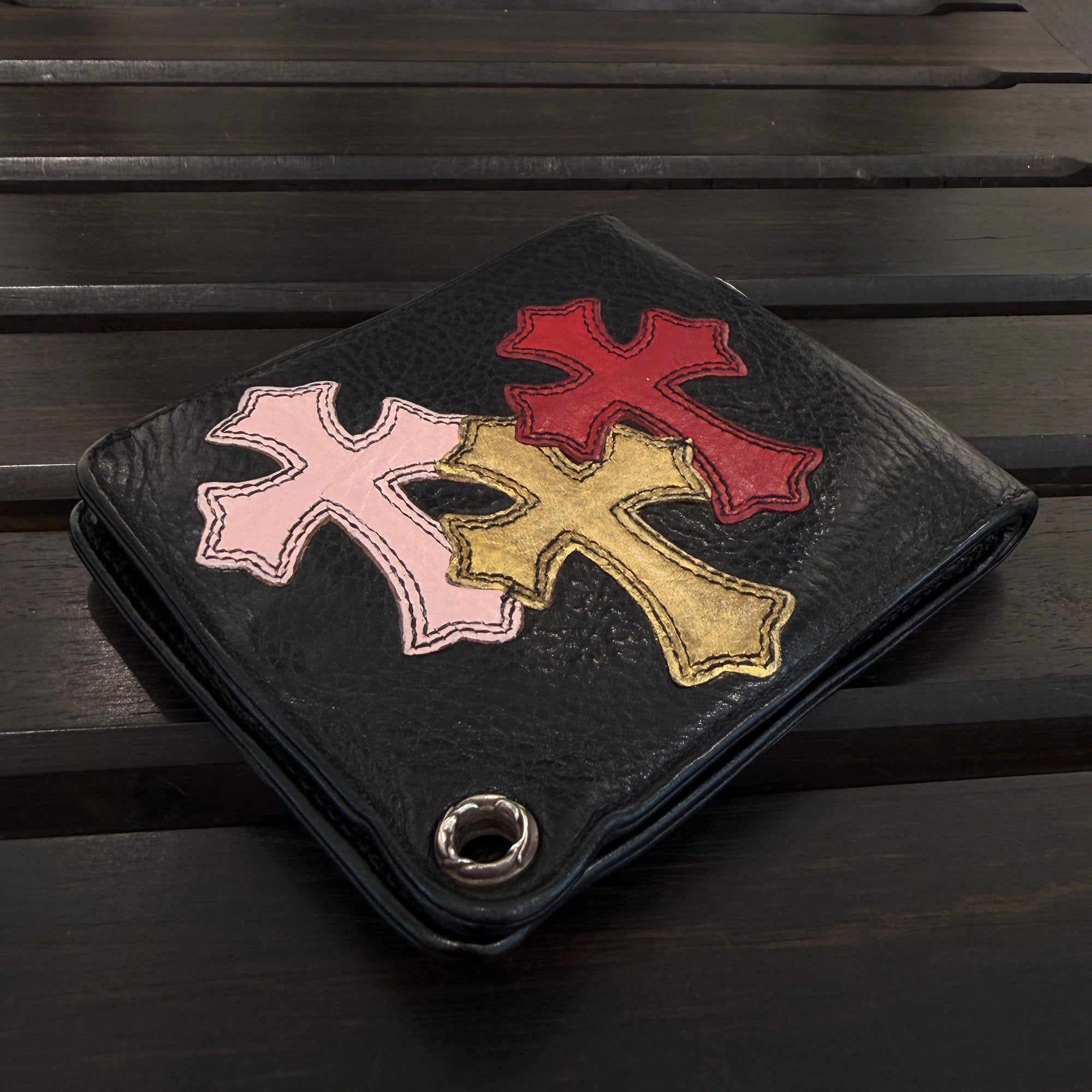 CHROME HEARTS Cemetery Cross Leather Patch 1 SNAP Leather Wallet クロムハーツ セメタリークロスレザーパッチ 1スナップ レザーウォレット