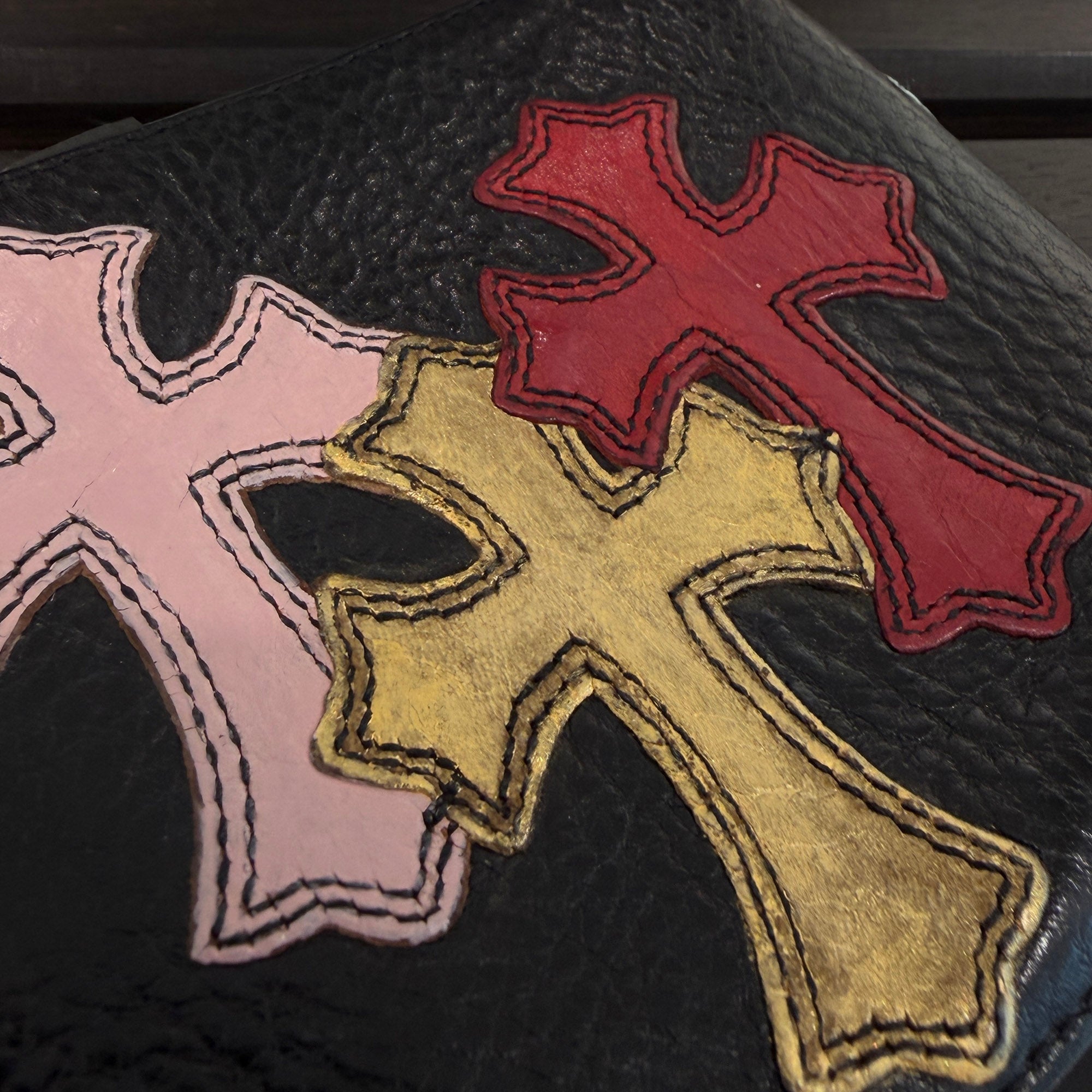 CHROME HEARTS Cemetery Cross Leather Patch 1 SNAP Leather Wallet クロムハーツ セメタリークロスレザーパッチ 1スナップ レザーウォレット