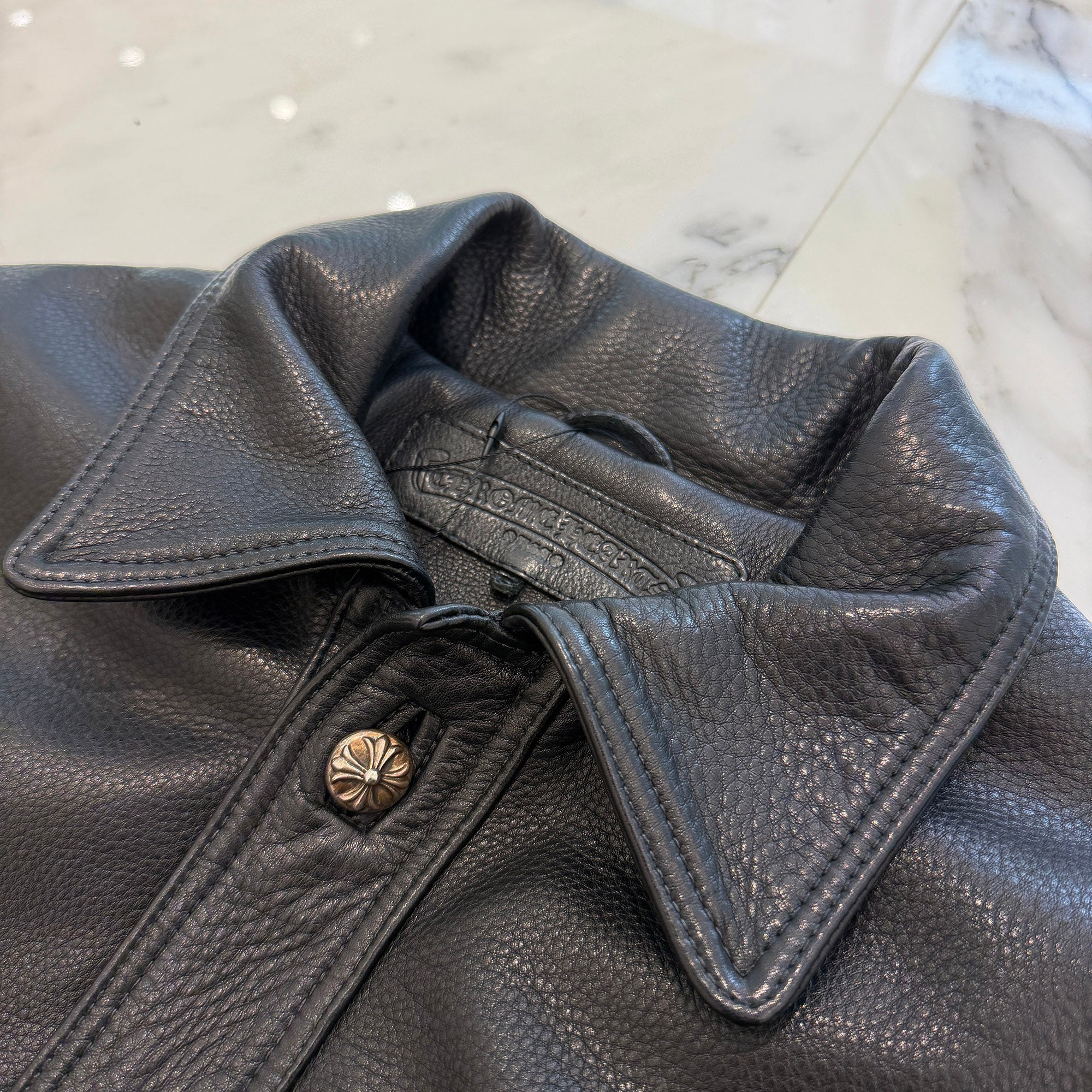 CHROME HEARTS Floral Cross Leather Patch Classic Jean Leather Jacket Size S クロムハーツ　フローラルクロスレザーパッチ クラシック ジーン レザー ジャケット サイズS