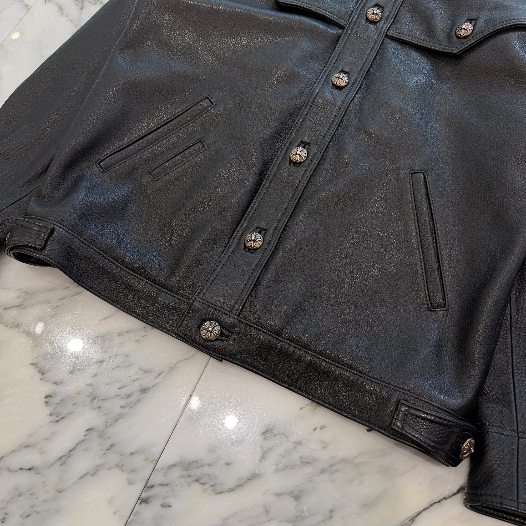 CHROME HEARTS Floral Cross Leather Patch Classic Jean Leather Jacket Size S クロムハーツ　フローラルクロスレザーパッチ クラシック ジーン レザー ジャケット サイズS