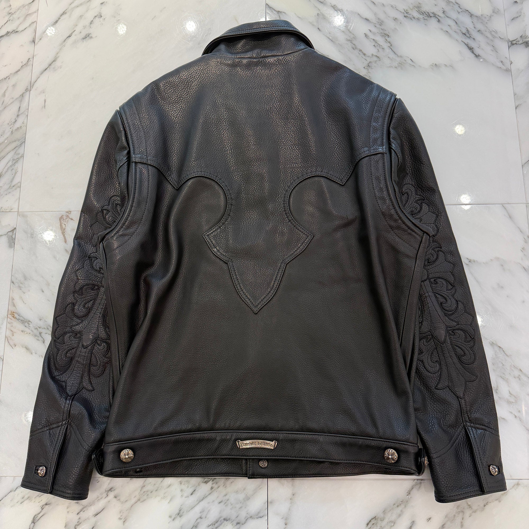 CHROME HEARTS Floral Cross Leather Patch Classic Jean Leather Jacket Size S クロムハーツ　フローラルクロスレザーパッチ クラシック ジーン レザー ジャケット サイズS