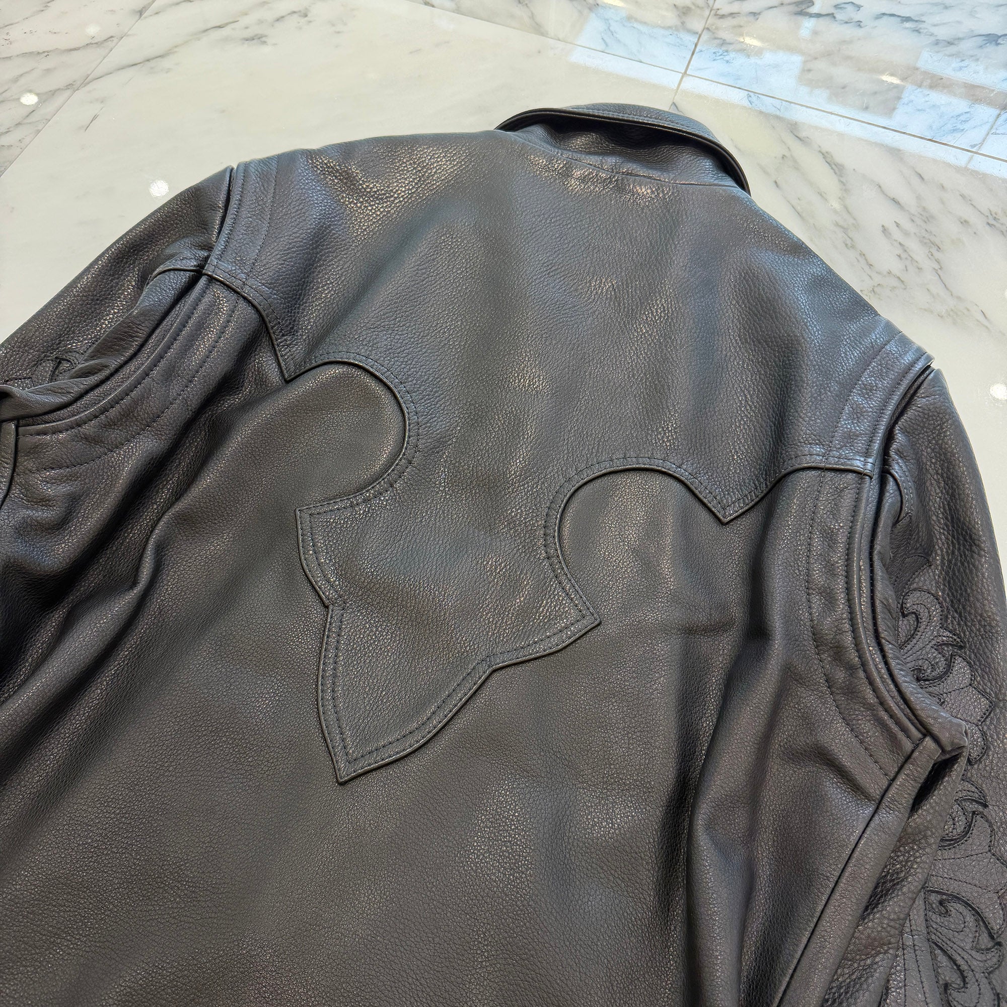 CHROME HEARTS Floral Cross Leather Patch Classic Jean Leather Jacket Size S クロムハーツ　フローラルクロスレザーパッチ クラシック ジーン レザー ジャケット サイズS