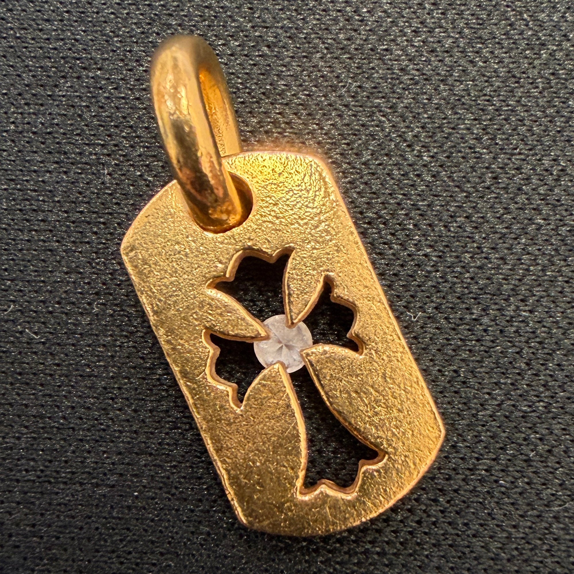 CHROME HEARTS 22K Tiny Cut Out Cross Dock Tag Pendant Charm Pave