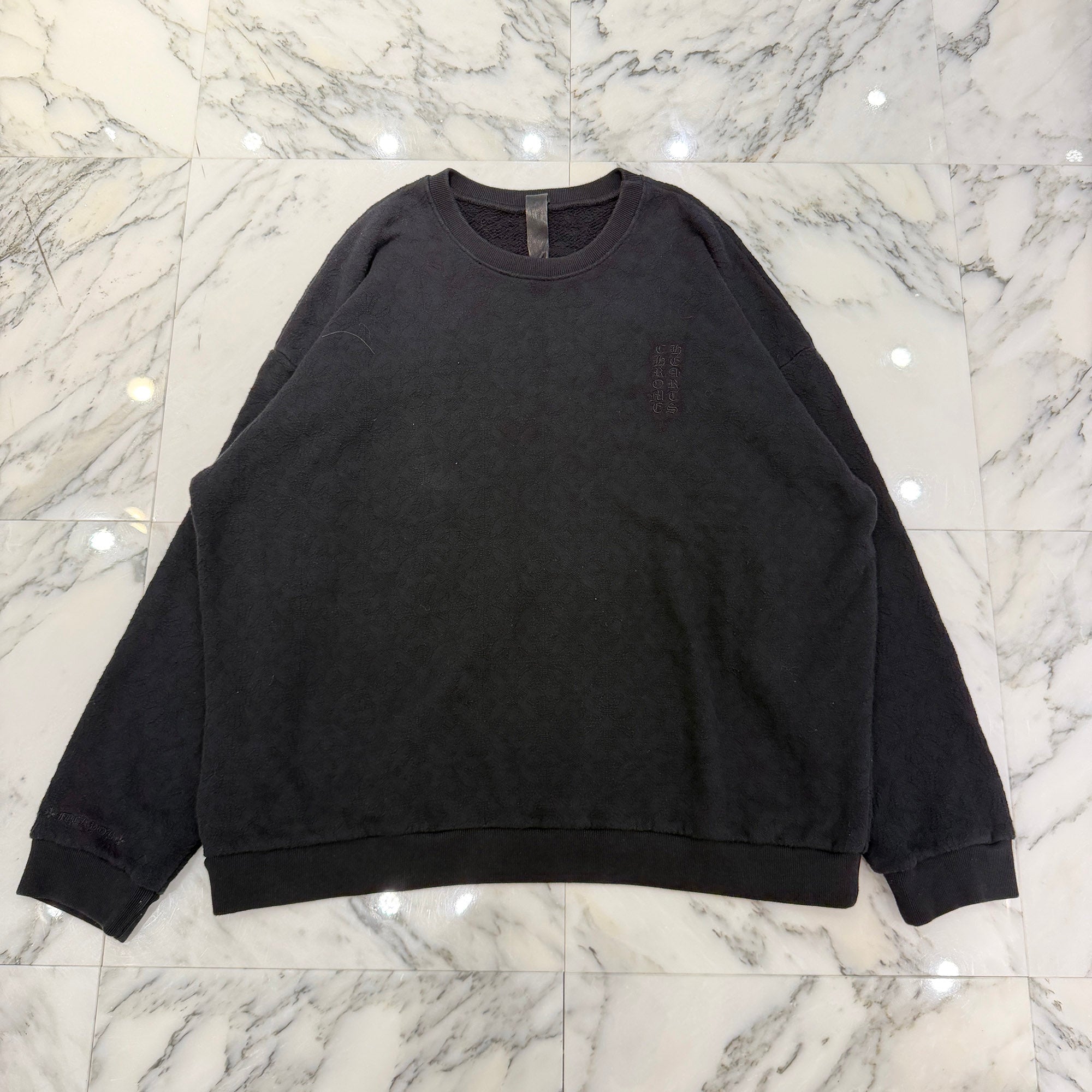 CHROME HEARTS Y NOT Tonal Monogram Cross Vertical Logo Sweat Shirt Size XL クロムハーツ ワイノット トーナルモノグラムクロス ヴァーティカルロゴ スウェットシャツ Tシャツ サイズXL