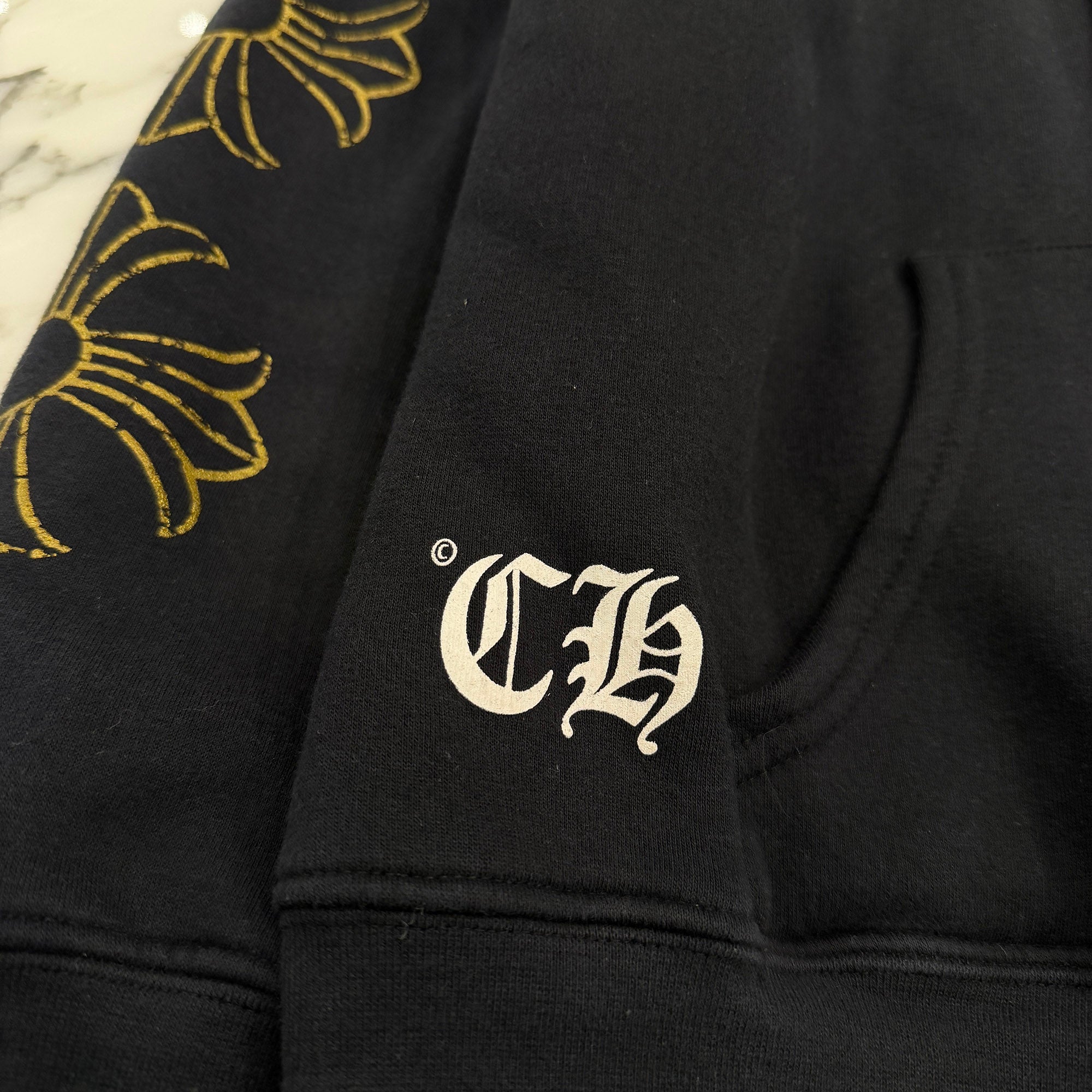 CHROME HEARTS CH Plus Gold Horseshoe Print Zip Up Hoodie Size M クロムハーツ CHプラス ゴールド ホースシュー プリント ジップアップフーディー サイズM