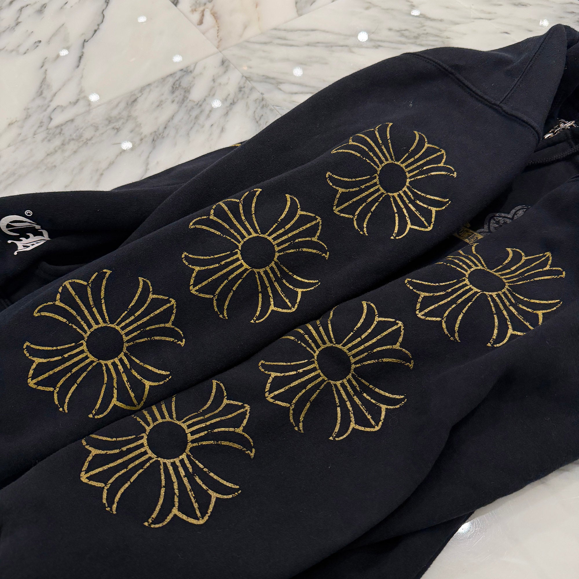 CHROME HEARTS CH Plus Gold Horseshoe Print Zip Up Hoodie Size M クロムハーツ CHプラス ゴールド ホースシュー プリント ジップアップフーディー サイズM