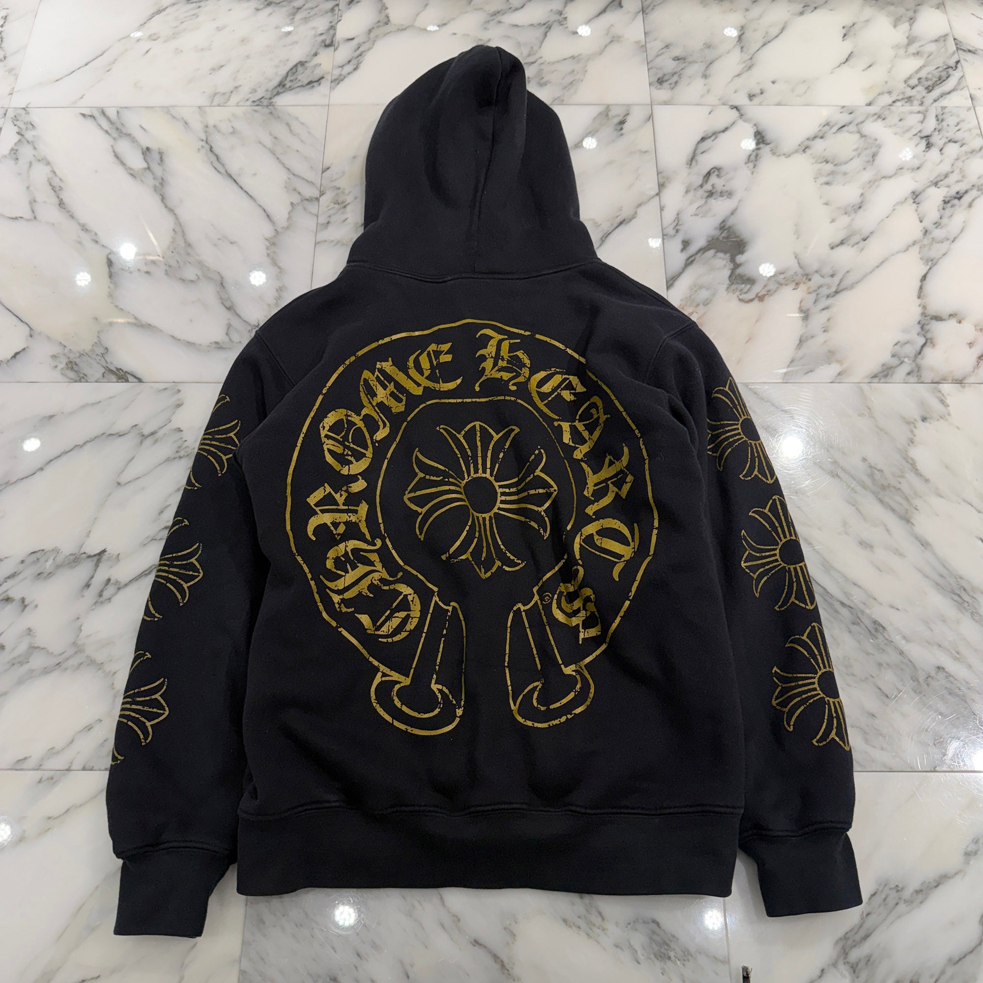 CHROME HEARTS CH Plus Gold Horseshoe Print Zip Up Hoodie Size M クロムハーツ CHプラス ゴールド ホースシュー プリント ジップアップフーディー サイズM
