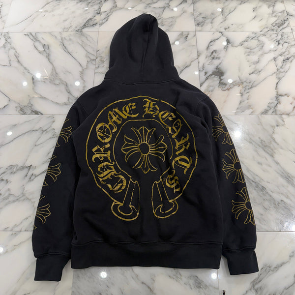 CHROME HEARTS CH Plus Gold Horseshoe Print Zip Up Hoodie Size M クロムハーツ CHプラス ゴールド ホースシュー プリント ジップアップフーディー サイズM