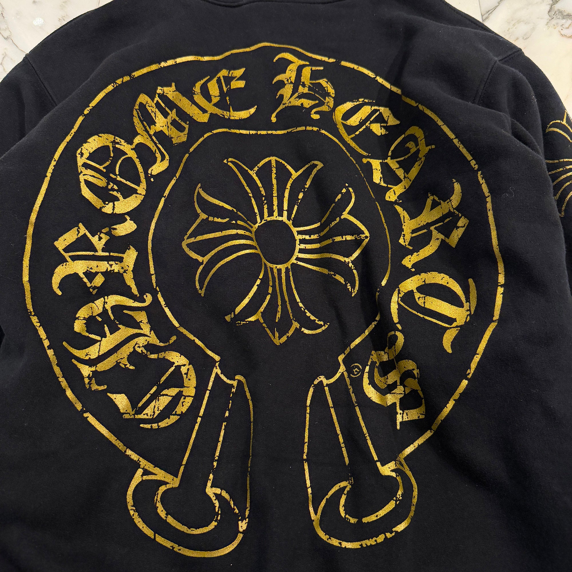 CHROME HEARTS CH Plus Gold Horseshoe Print Zip Up Hoodie Size M クロムハーツ CHプラス ゴールド ホースシュー プリント ジップアップフーディー サイズM