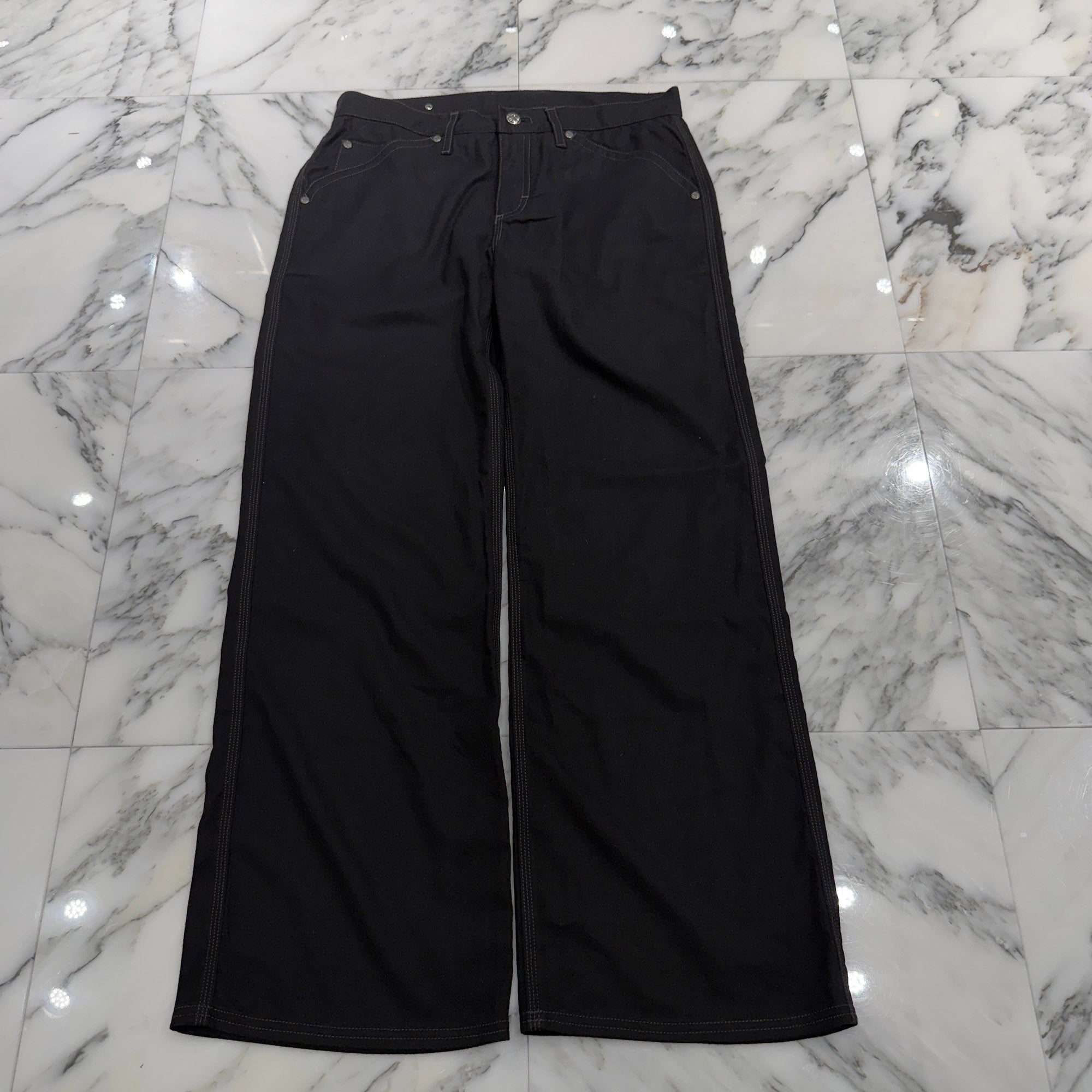 CHROME HEARTS Cross Ball Button Wide Straight Cotton Pants Size 27