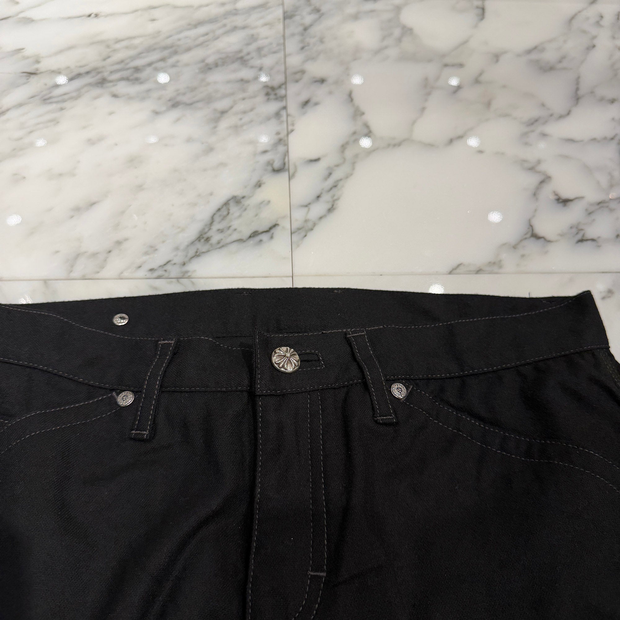 CHROME HEARTS Cross Ball Button Wide Straight Cotton Pants Size 27 クロムハーツ クロスボールボタン ワイドストレート コットンパンツ サイズ27