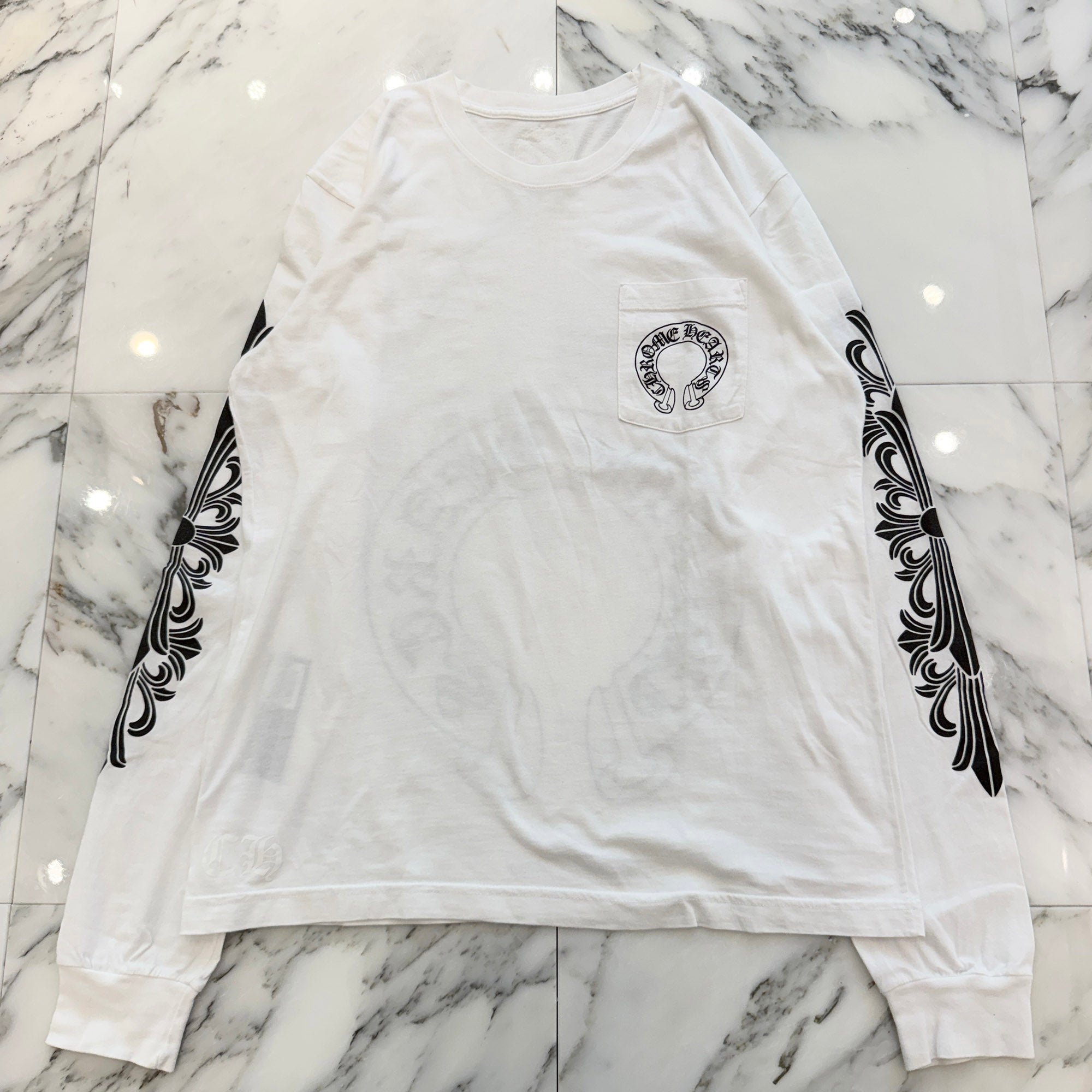 CHROME HEARTS Floral Cross Horseshoe Long Sleeve Tee Size L クロムハーツ フローラルクロス ホースシュー ロングスリーブ Tシャツ サイズＬ